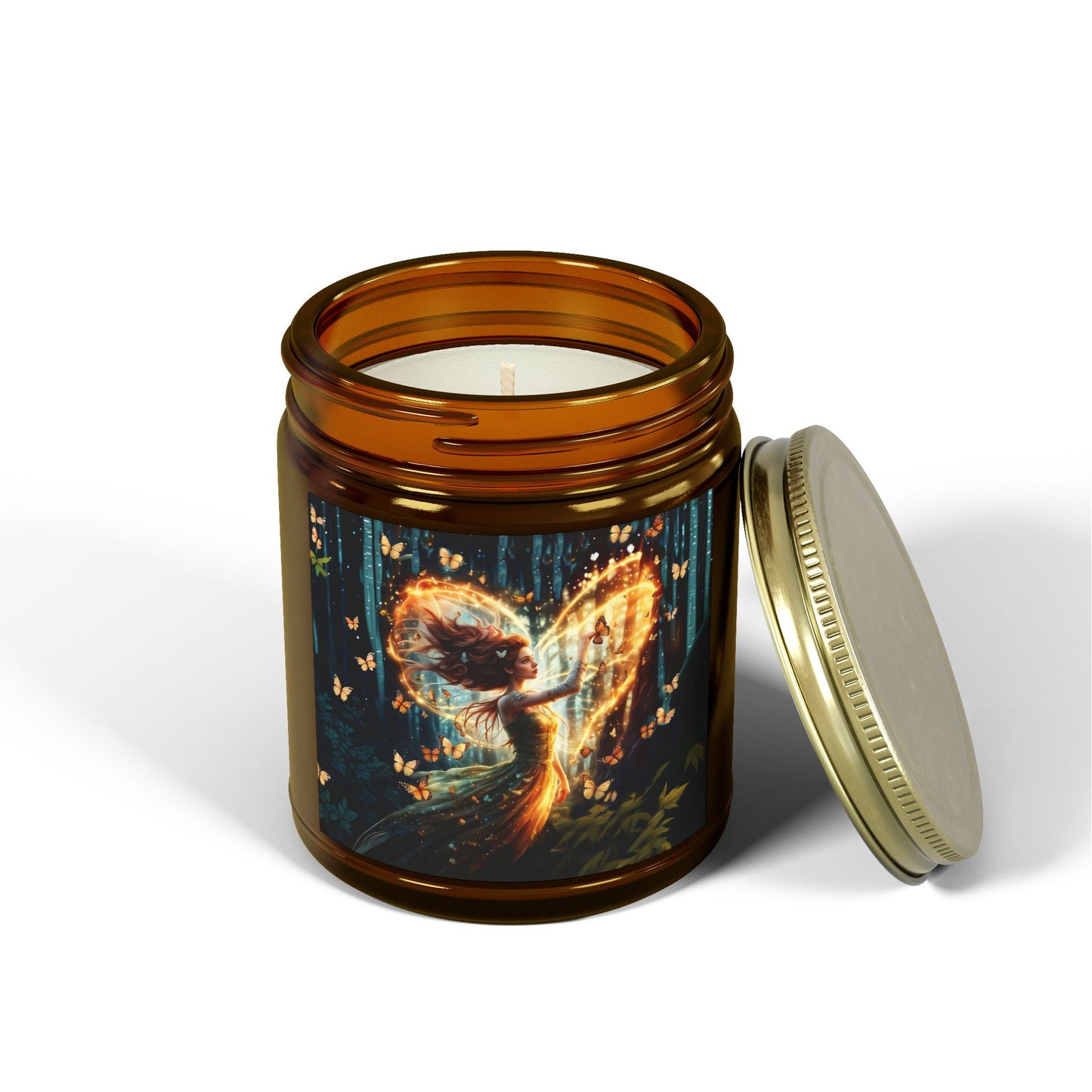 Scented Candle - Garden Fairy with butterflies - Coconut Apricot Wax (4oz, 9oz)