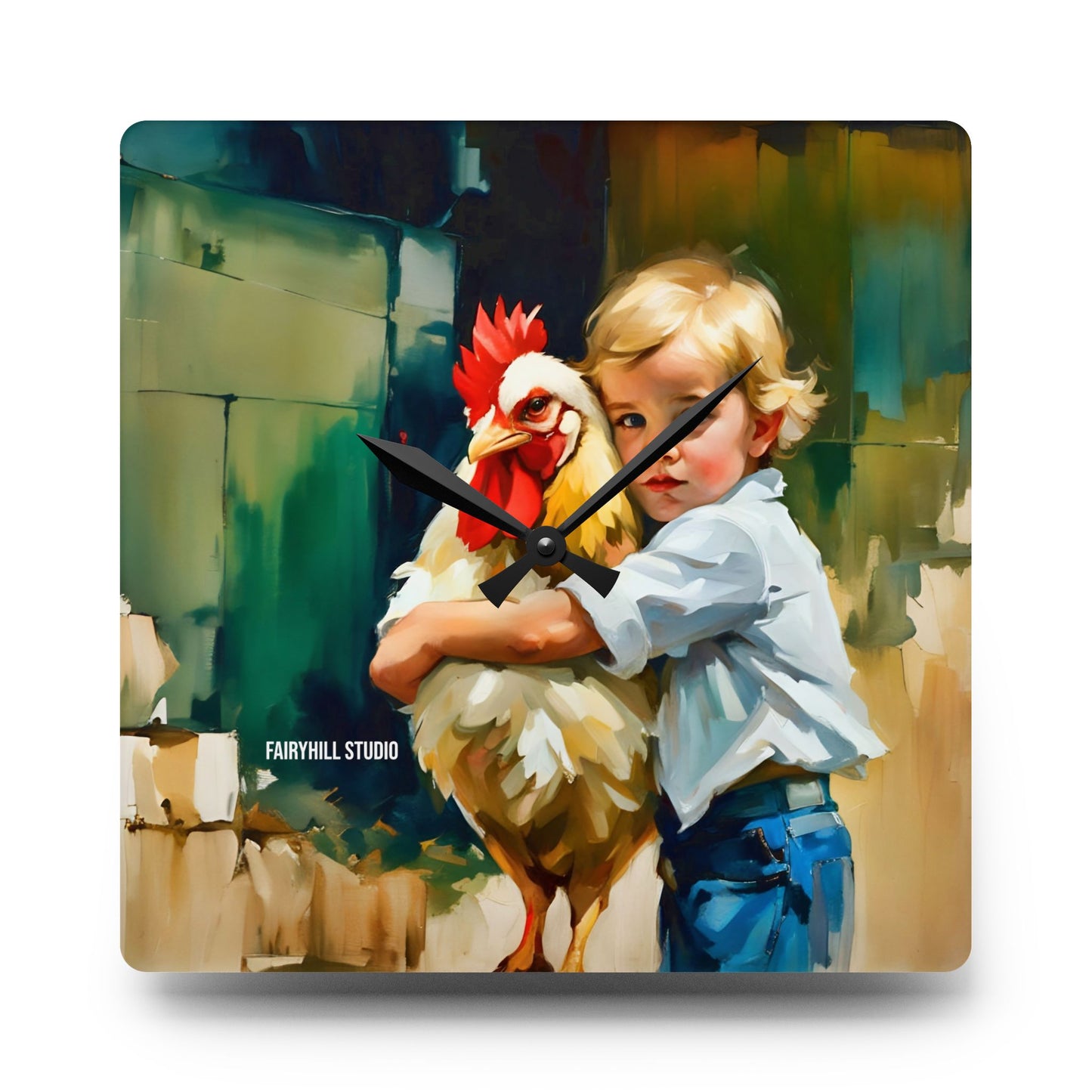 Acrylic Wall Clock My best Buddy the Rooster/Art