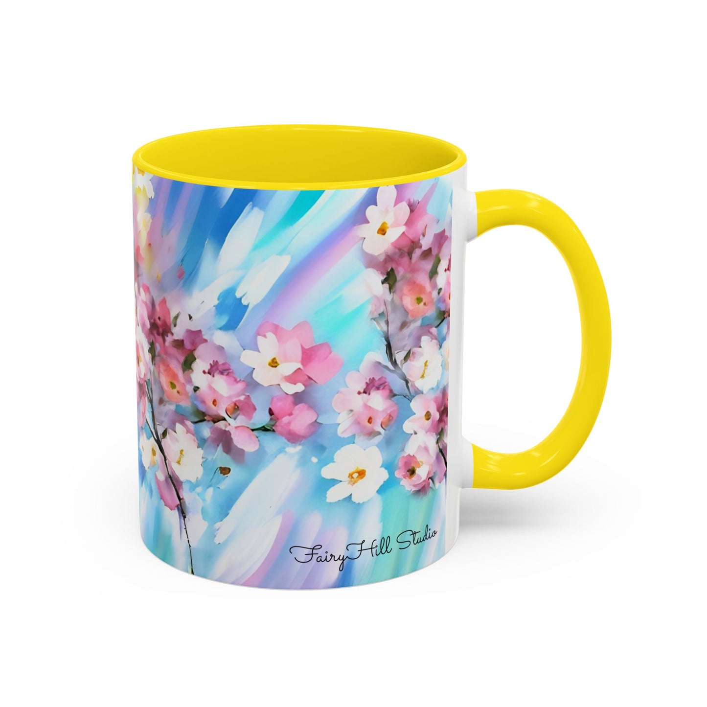 Coffee Mug - Floral Cherry Blossoms Canvas on Blue Sky Background