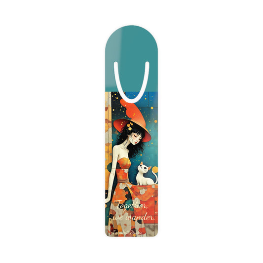 Cat & Girl Illustration Bookmark, Cute Metal Bookmark, Gift for Cat Lovers, Reading Accessory, Book Lover Gift, Unique Gift Idea