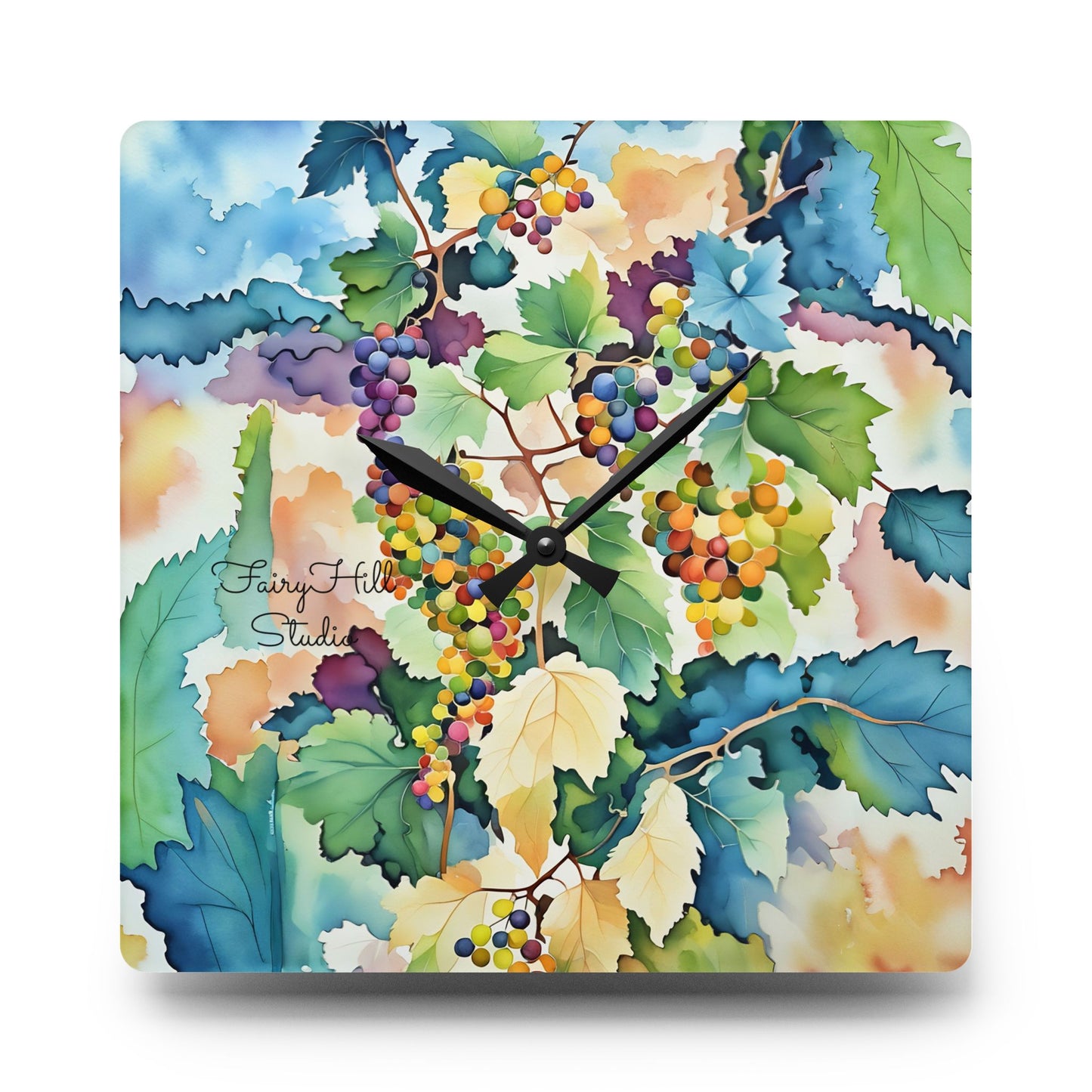 Wall Clock Watercolor Tuscany Grapes Art