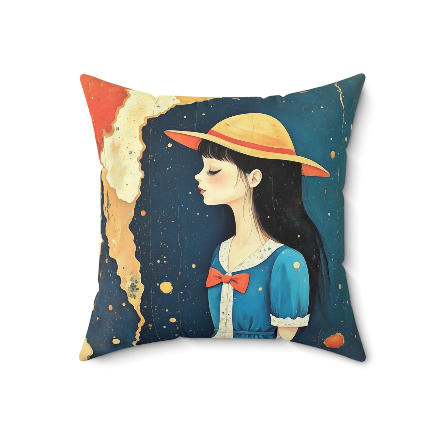 Madeline with yellow hat   Square Pillow - by Fairyhill Studio
