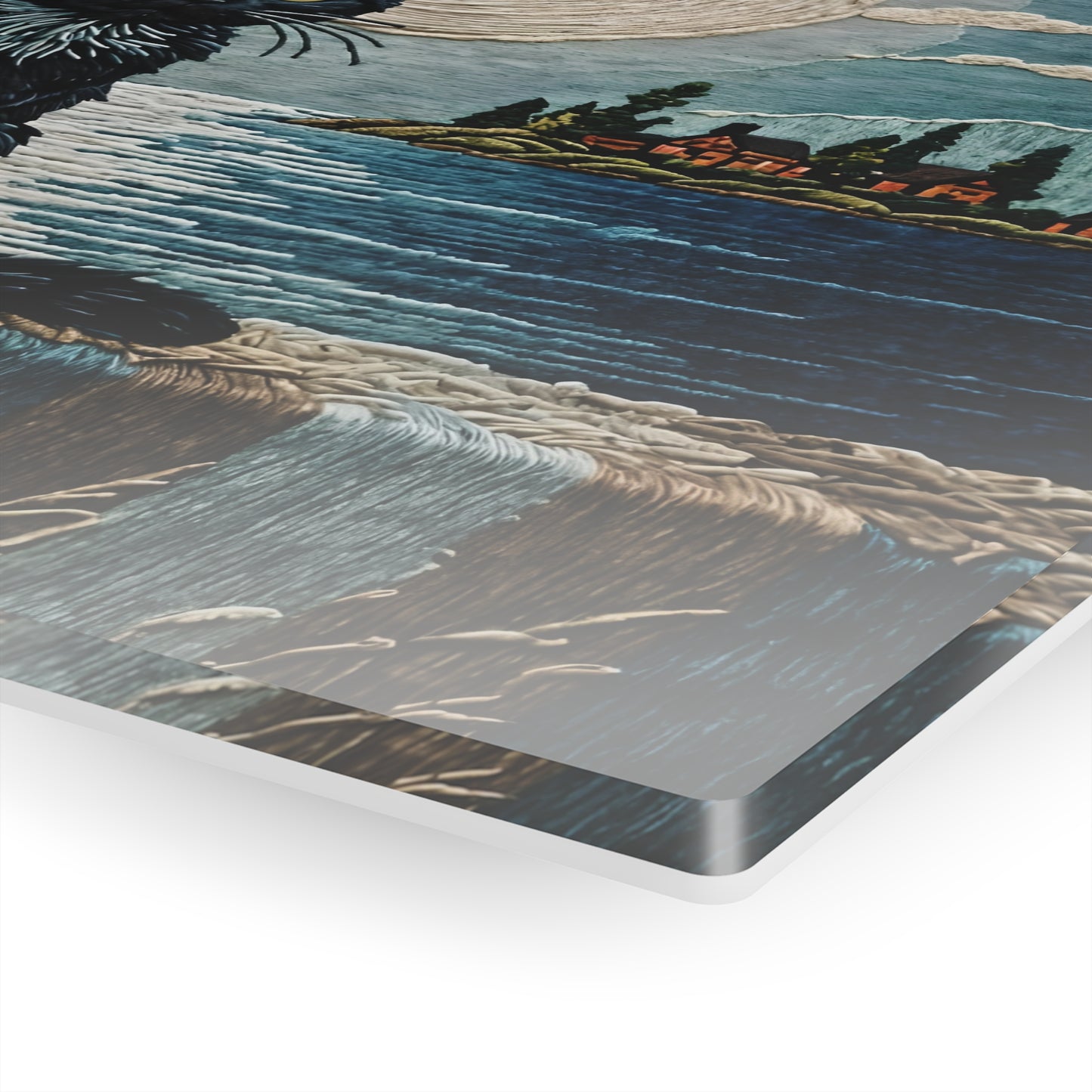 Art Acrylic Prints Black cat by the sea with moonlight art