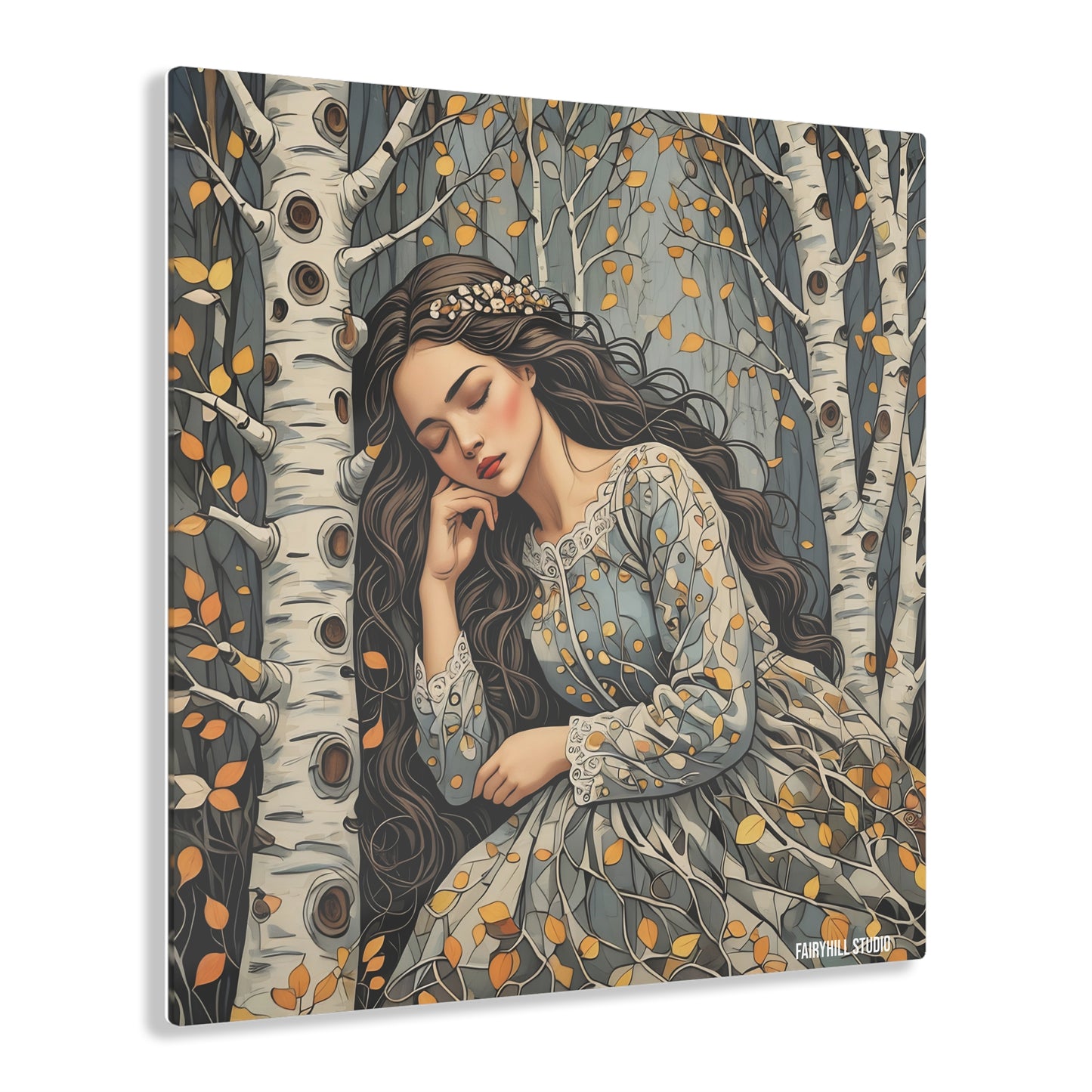 Acrylic Print - Sleeping Beauty of the Birch Forest Fairy Hill Studio Art Design