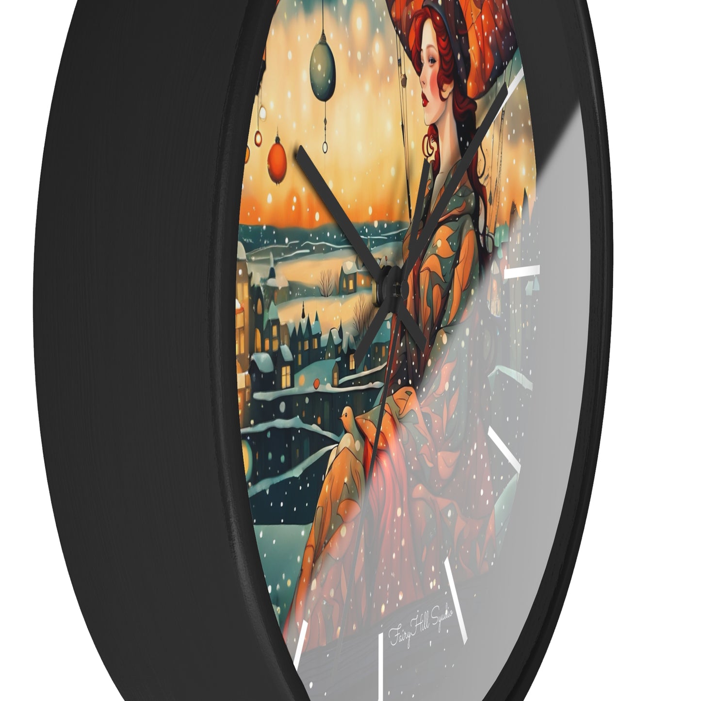 Whimsical City snow Wall Clock, Boho Home Decor, Cat Lover Gift, Cozy Living Room Accessory, Unique Cat Artwork