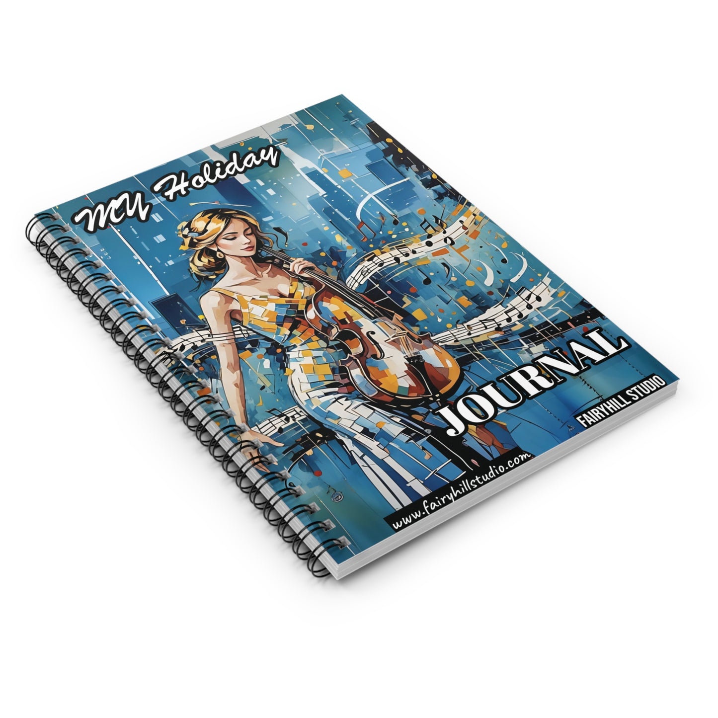 Spiral Notebook Christmas holiday journal with violin ,girl and music notes - Ruled Line