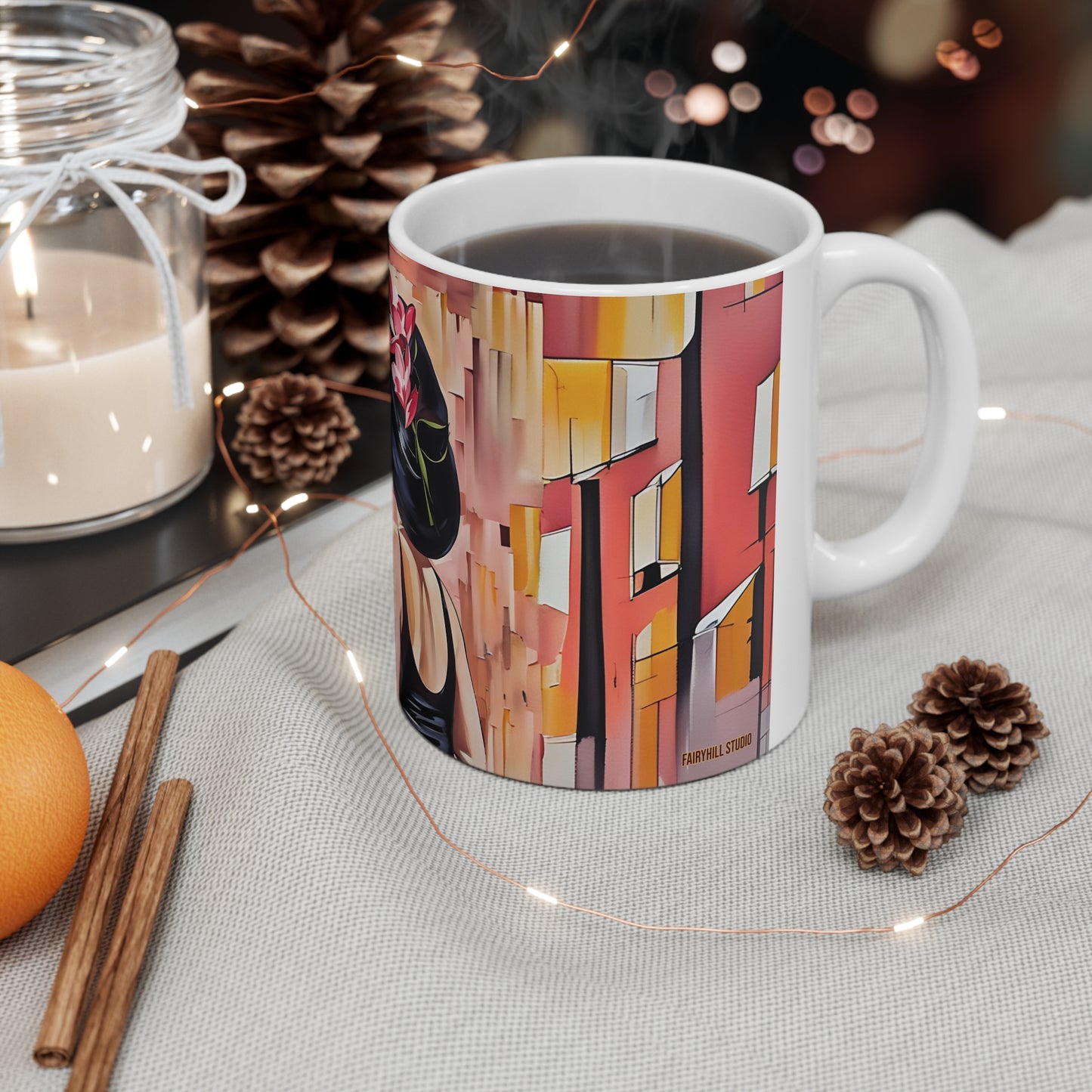 Mug: Elegant Model with Margarita Glass in Pink and Black Tones