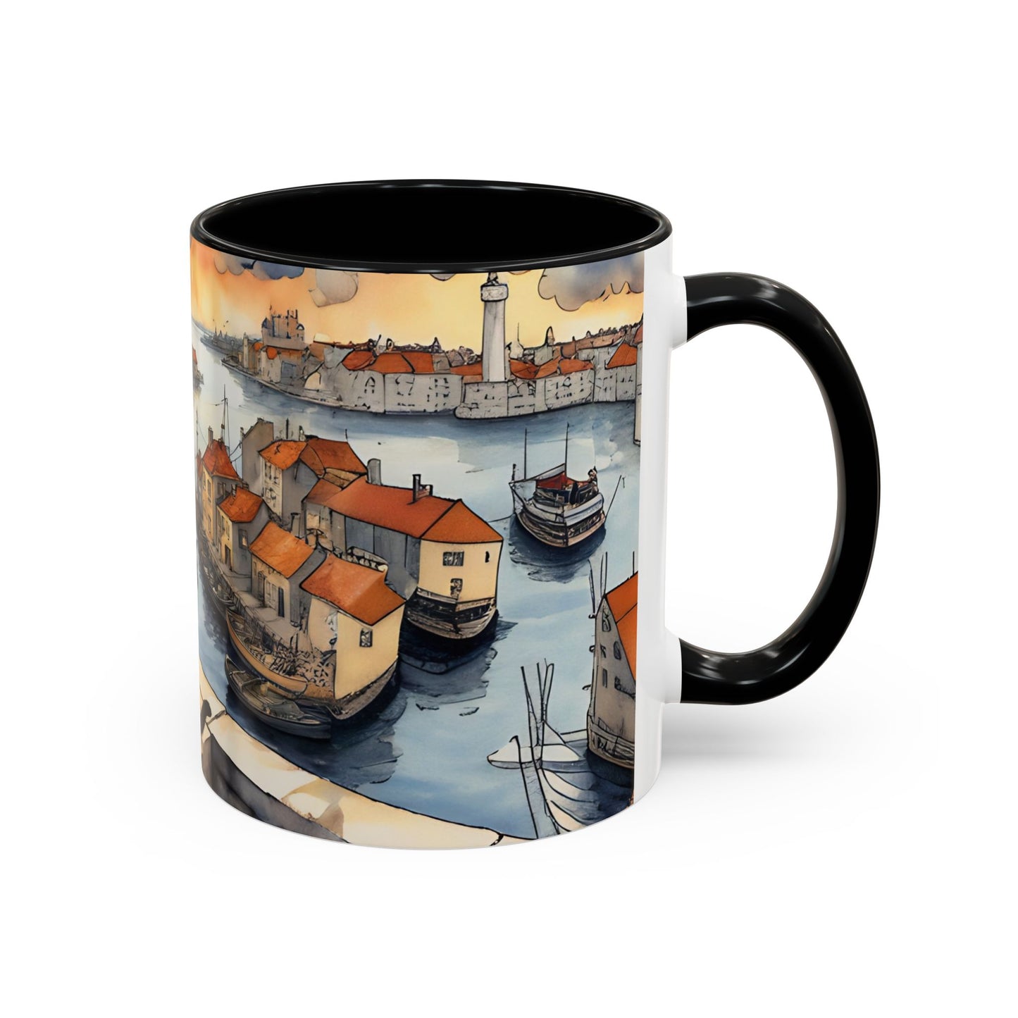 Girl with Black cat on a roof top Art-Themed Coffee Mug - 11 & 15oz Accent Mug for Musroom Fsiry Lovers