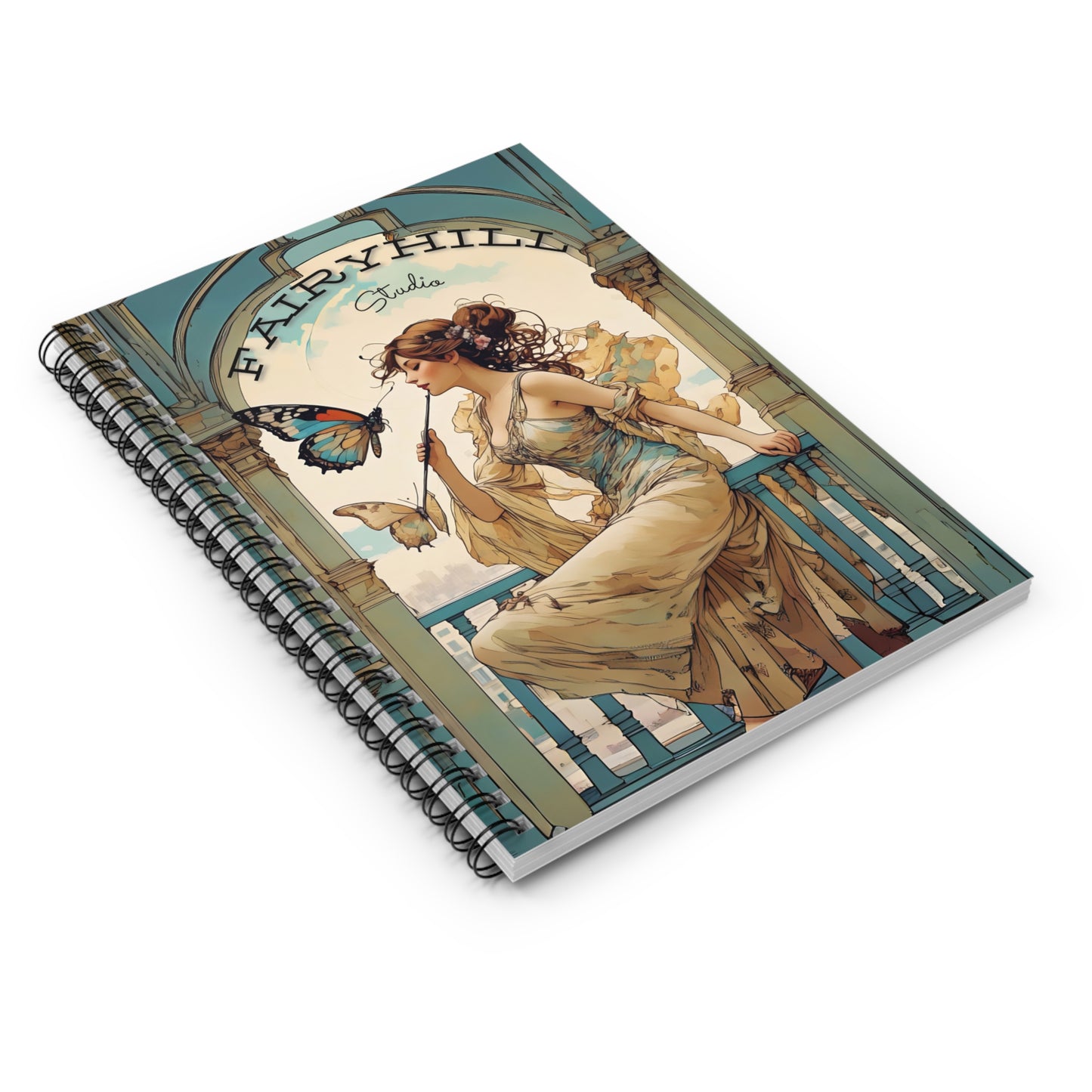 Notebook - Butterfly Lover Art by Fairy Voices /Nazan Saatci featuring a lovely girl playing a flute to a butterfly