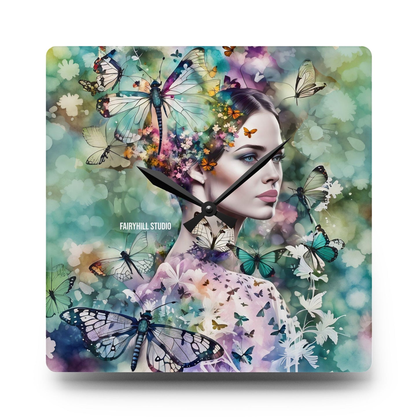 Acrylic Wall ClockLady in Butterfly Santuary /Art