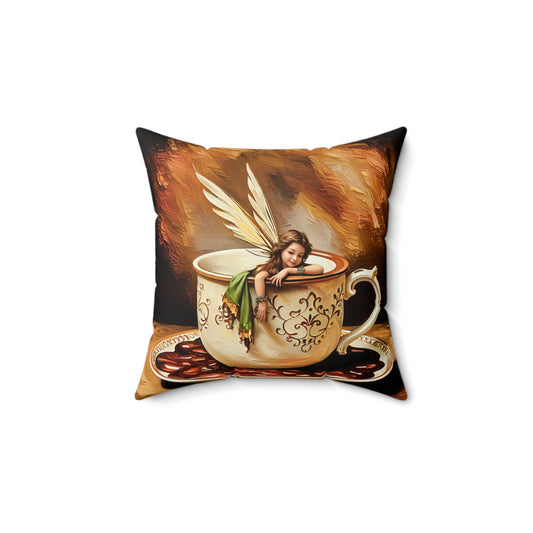 Square Pillow - Coffee Cup Fairy Spun Polyester Pillow for Coffee and Hot Chocolate Lovers