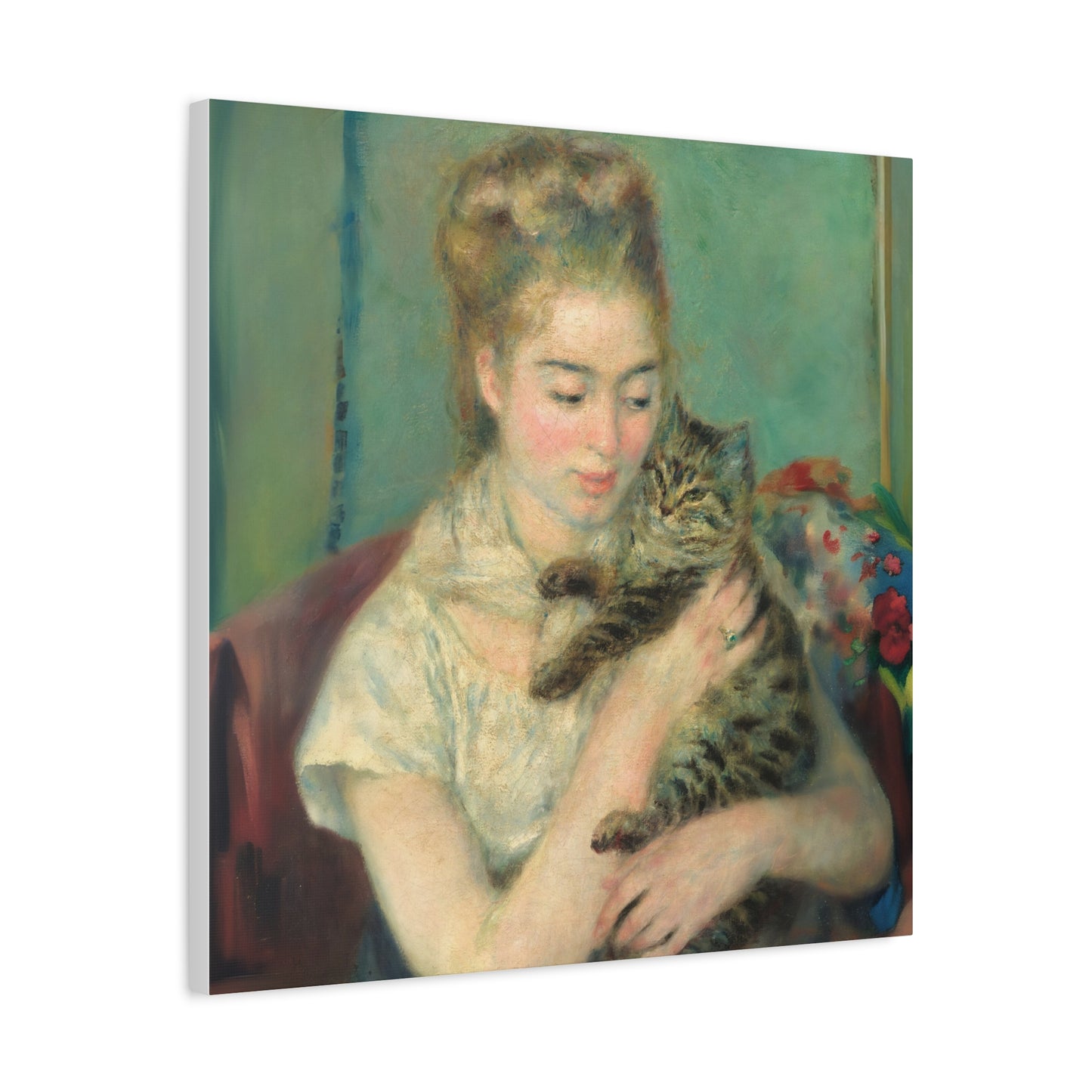 Canvas Art - Woman with a Cat by Auguste Renoir
