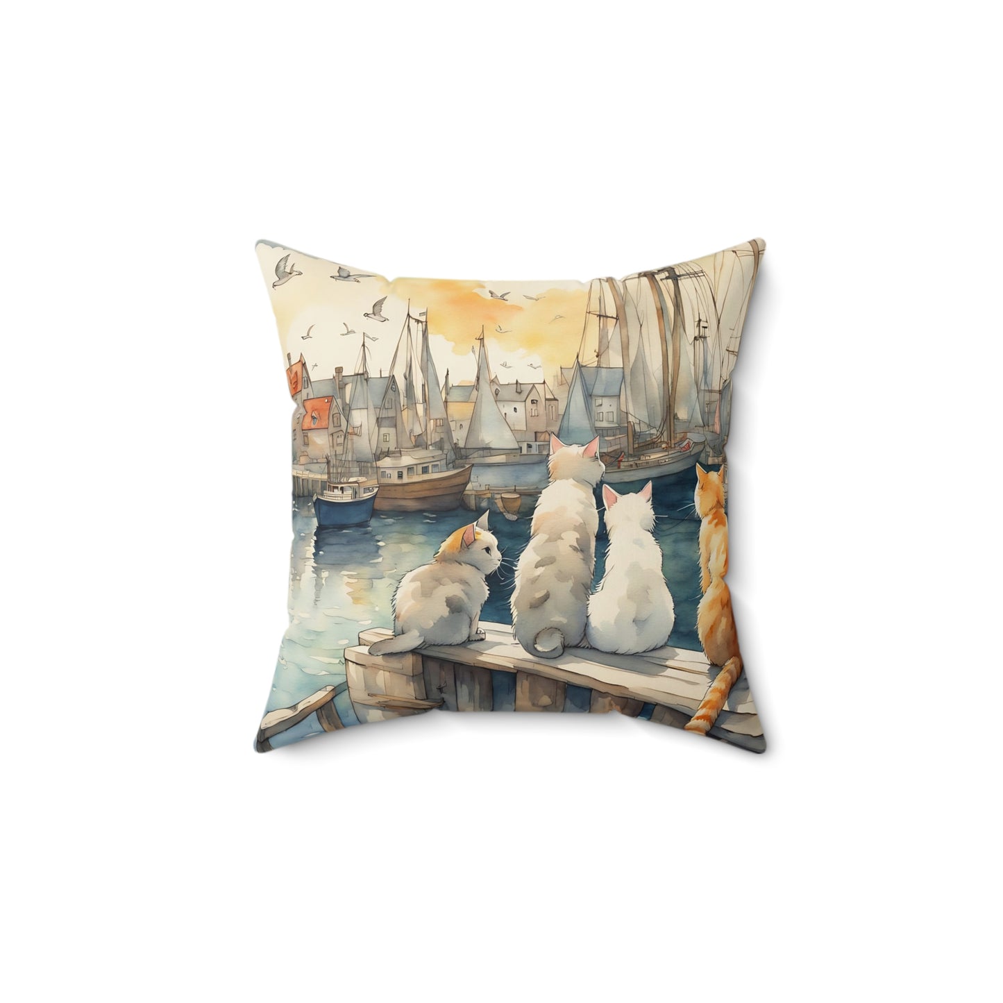 Cats And The City Square Pillow - by Fairyhill Studio