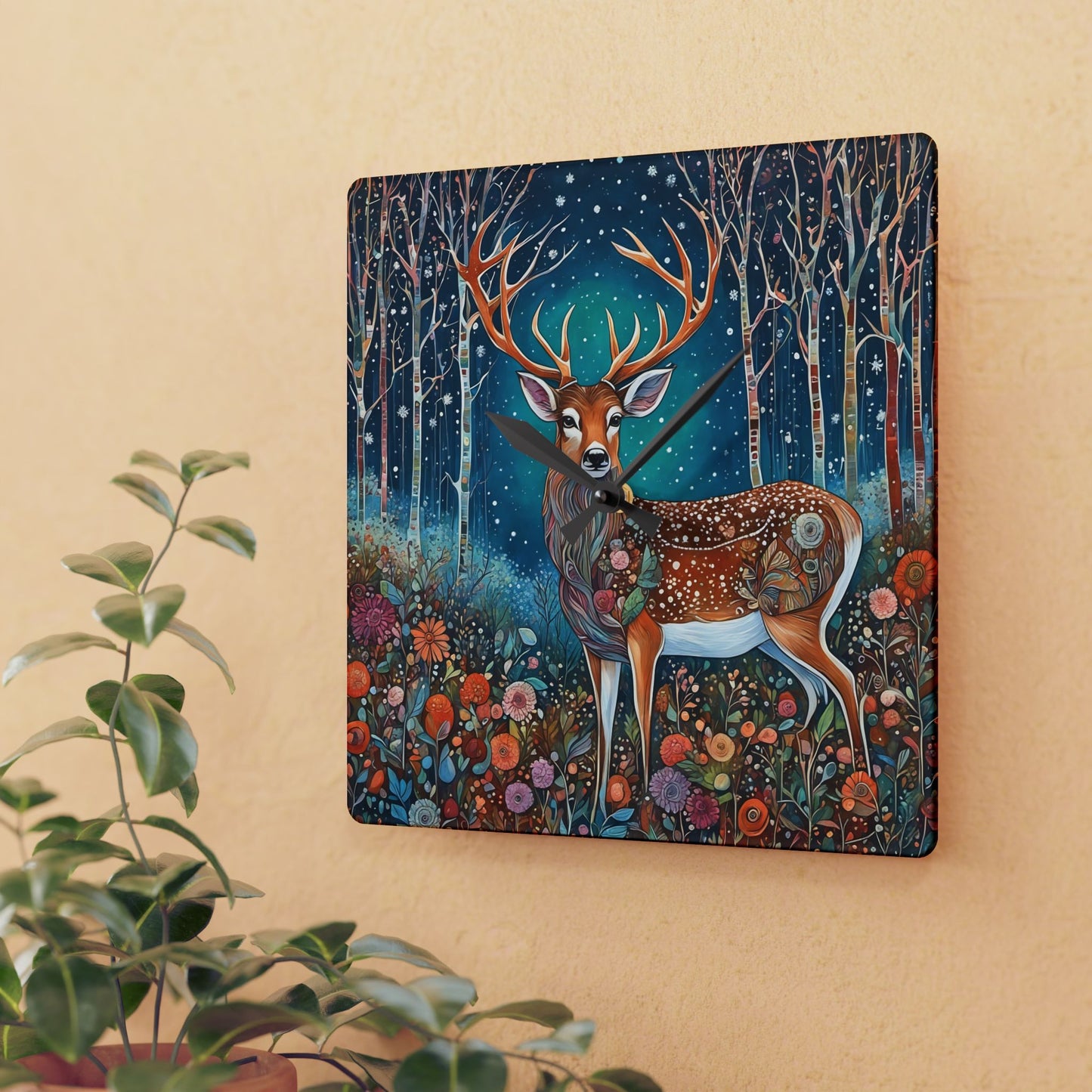Winter Snow Deer Acrylic Wall Clock