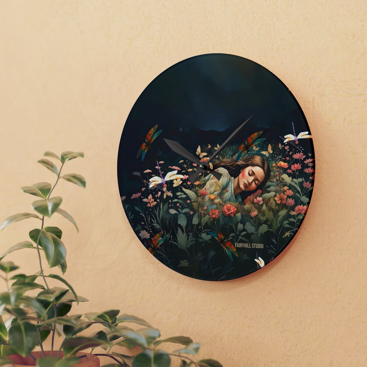 Wall Clock - Midnight Fairy Garden Art