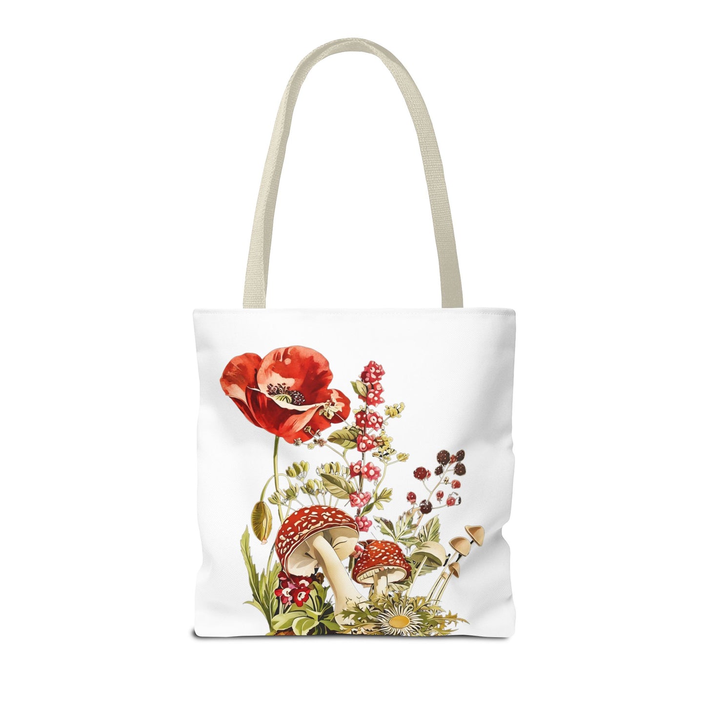 Tote Bag - Red Poppies and Amanita Muscaria Mushrooms Art Print