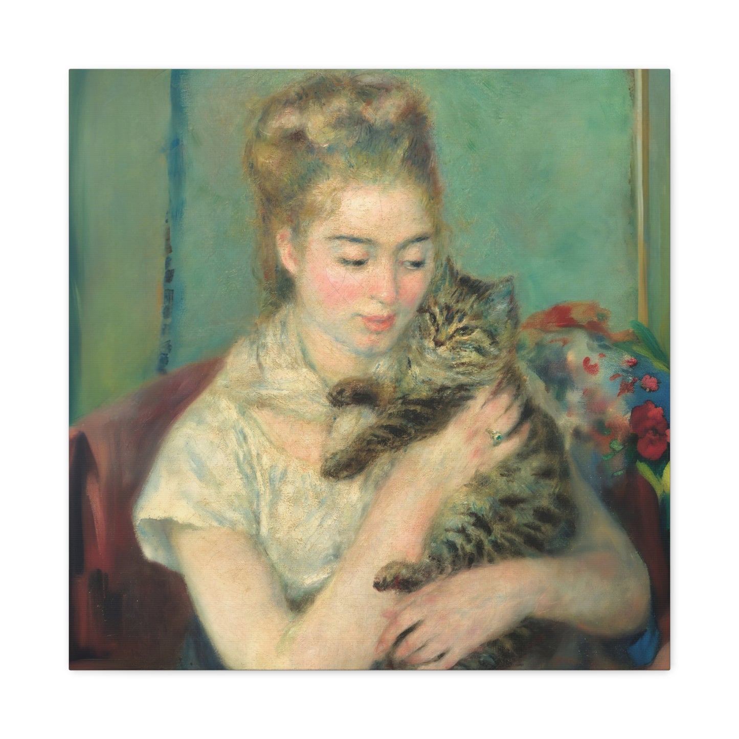 Canvas Art - Woman with a Cat by Auguste Renoir