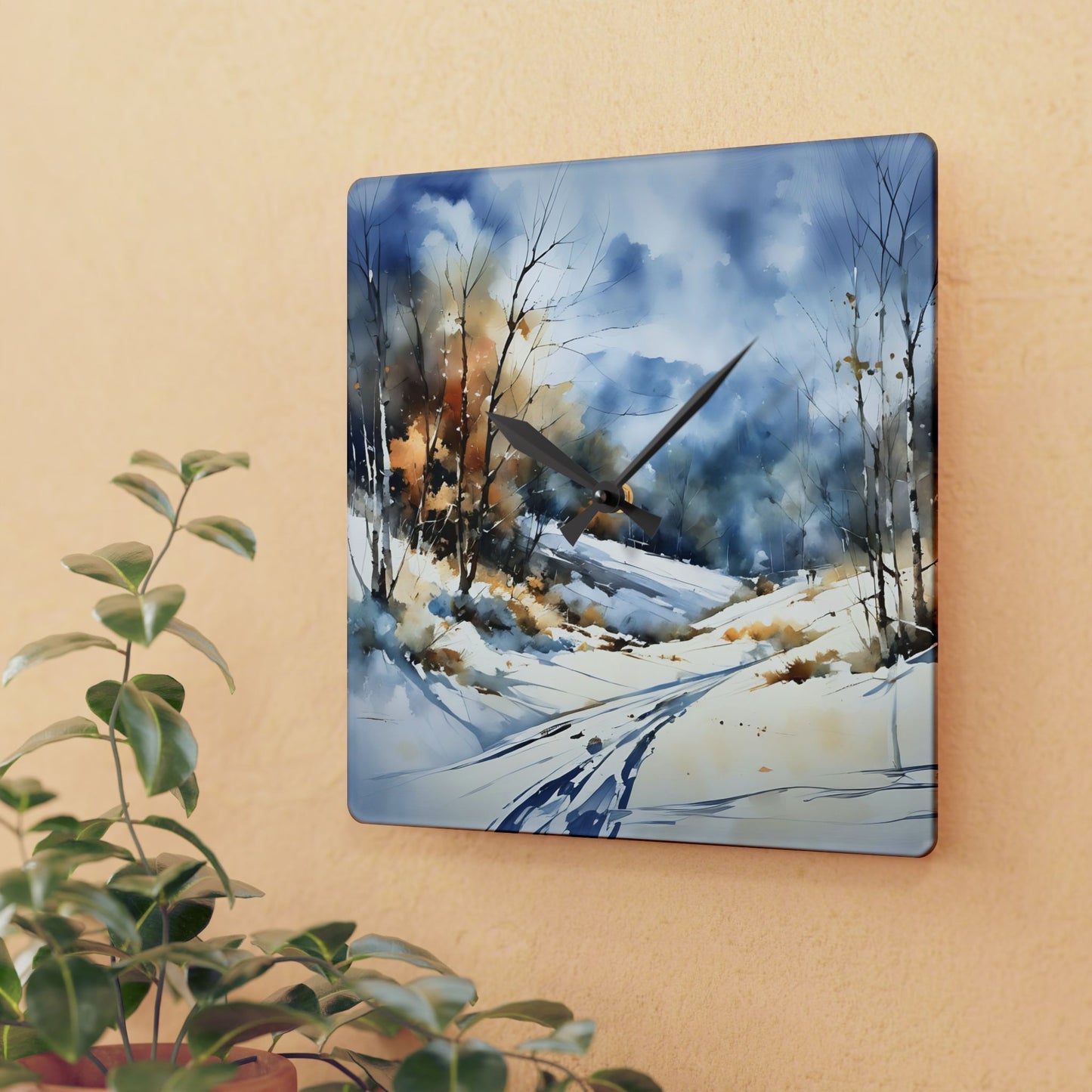 Acrylic Wall Clock Winter Scene Art - Fairyhill Studio
