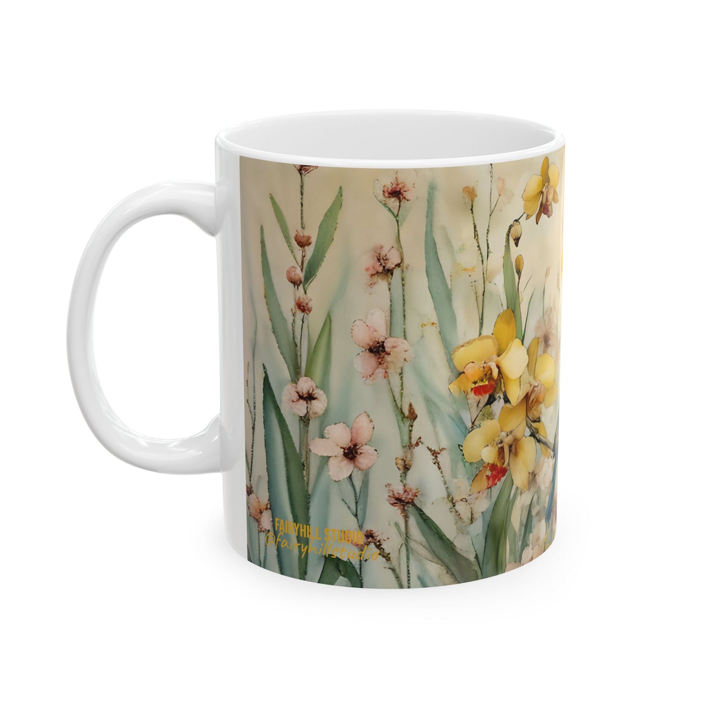 Mug - Bird in Yellow Summer Flowers, Fairyhill Studio Art