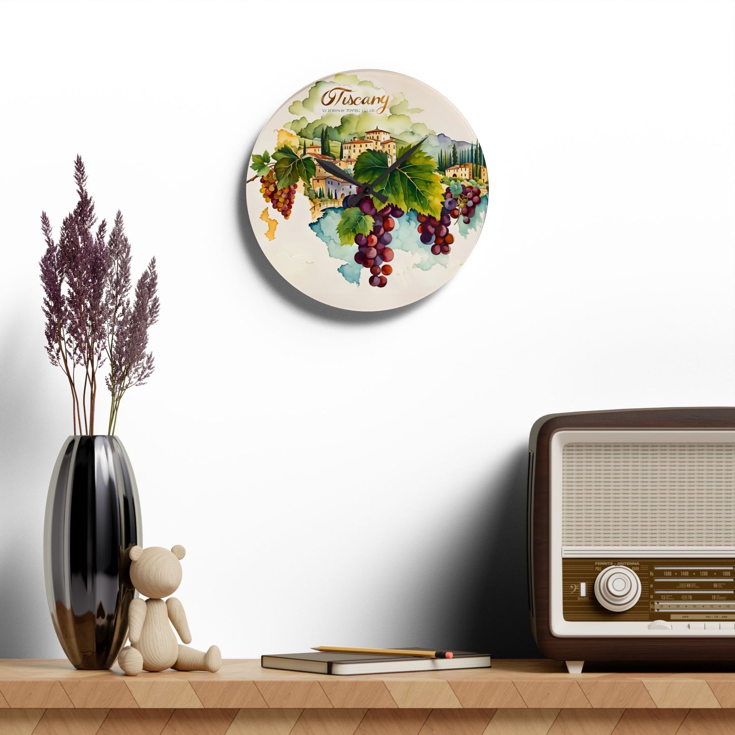 Grapes Watercolor Acrylic Wall Clock