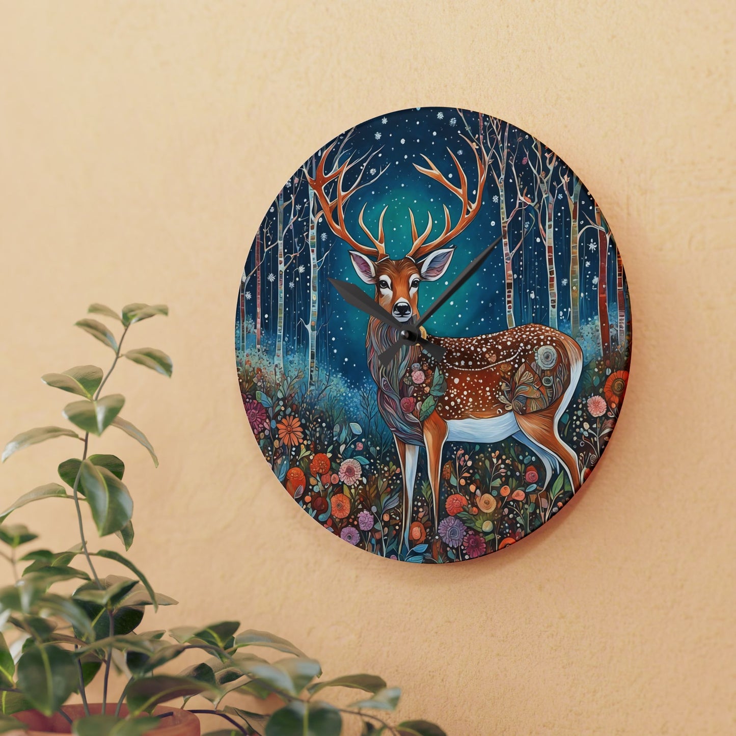 Winter Snow Deer Acrylic Wall Clock