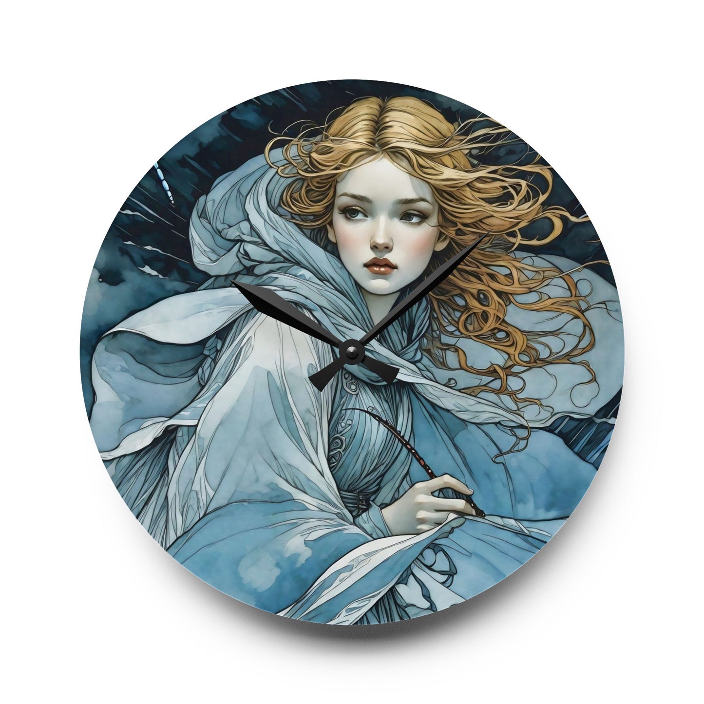 Acrylic Wall Clock Blue fairy with a dragonfly art by Fairyhill studio