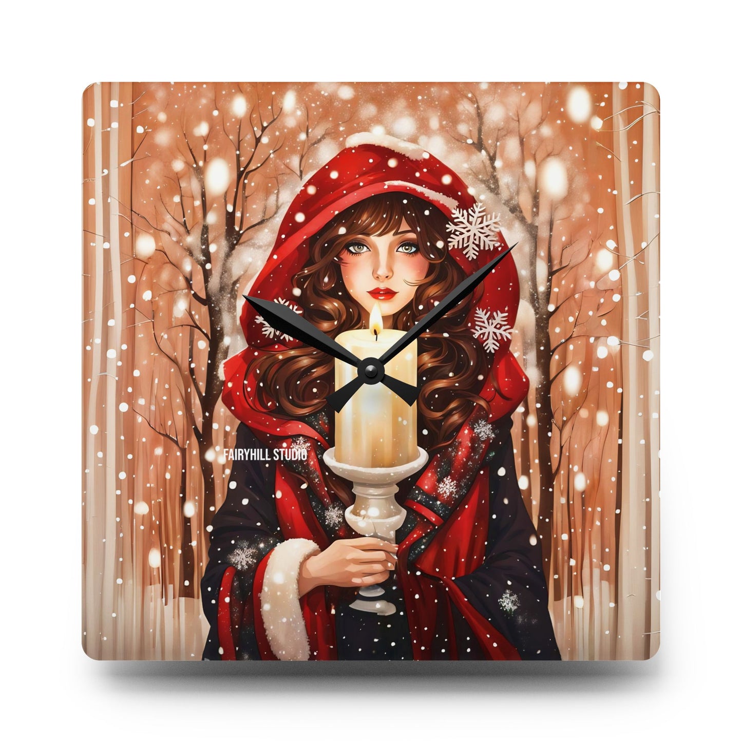 Acrylic Wall Clock -Winter Girl with a Christmas Candle