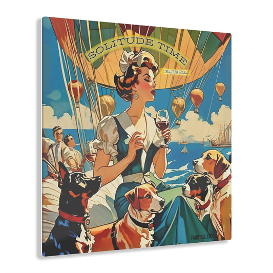 Art Acrylic Prints - Vintage Sailing a way with my Dogs & Wine Illustration