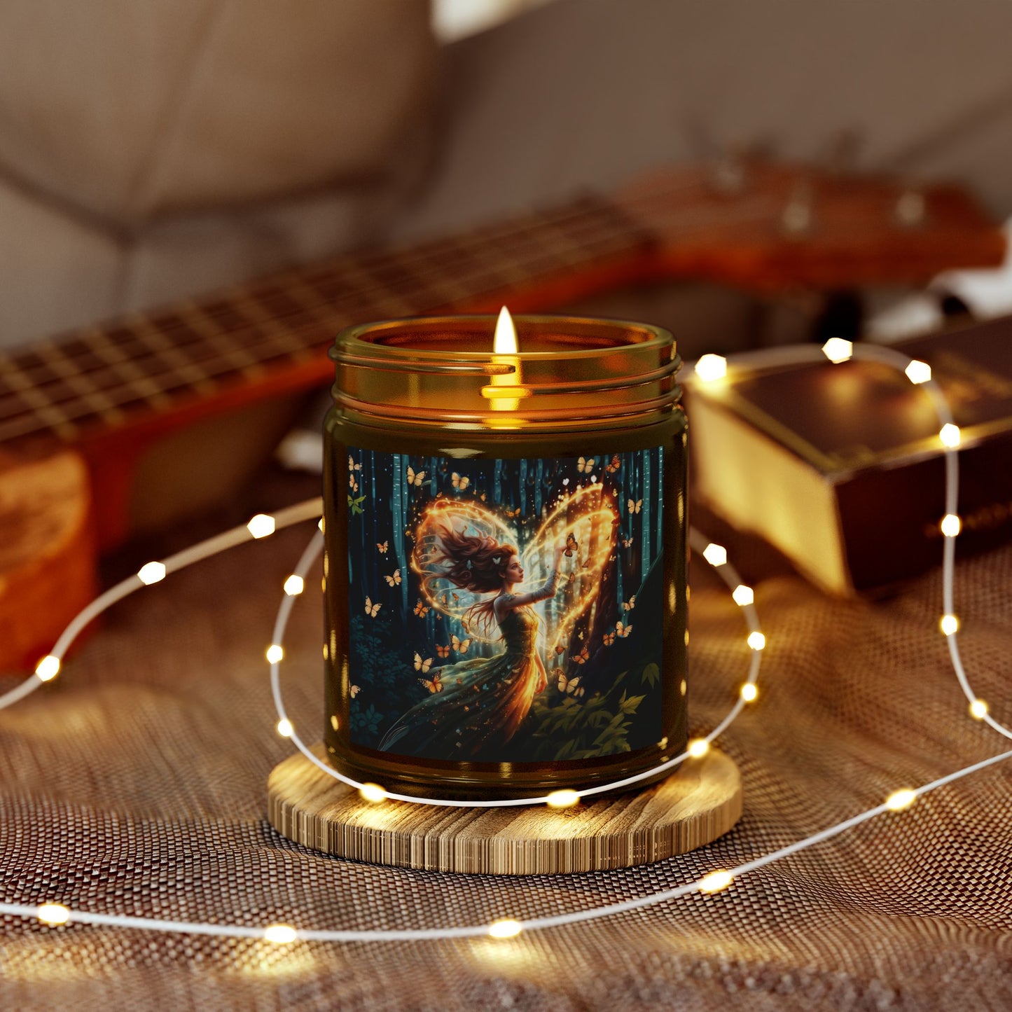 Scented Candle - Garden Fairy with butterflies - Coconut Apricot Wax (4oz, 9oz)