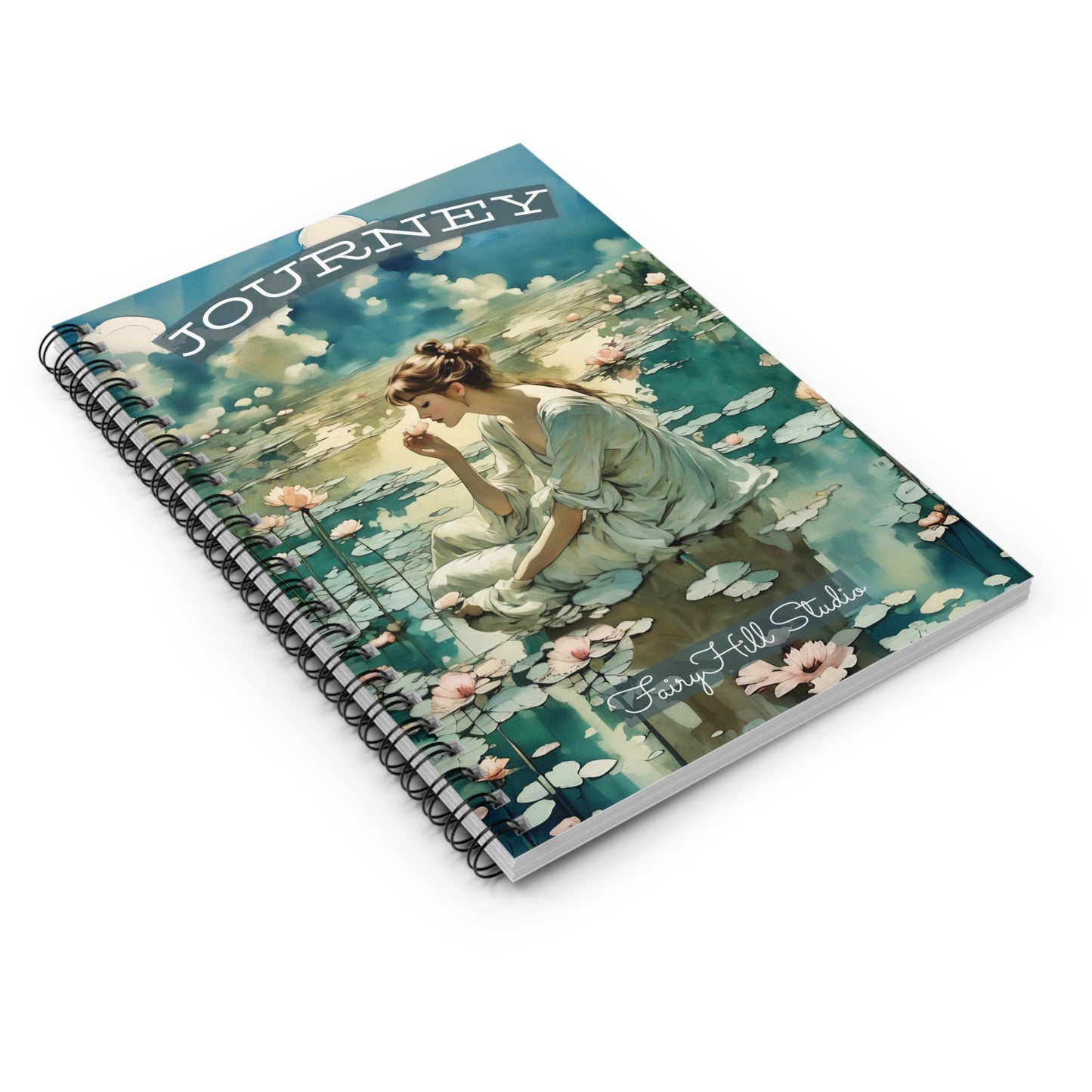 Journal Notebook - Lotus Flower Lake Ruled Line Journal Travel Journey by FairyHill Studio