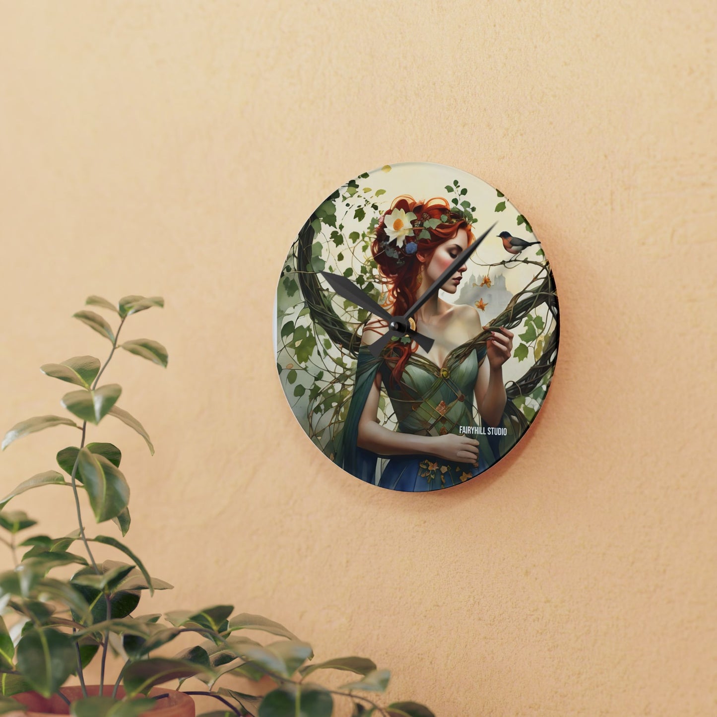 Acrylic Wall Clock Princess and the bird/Art
