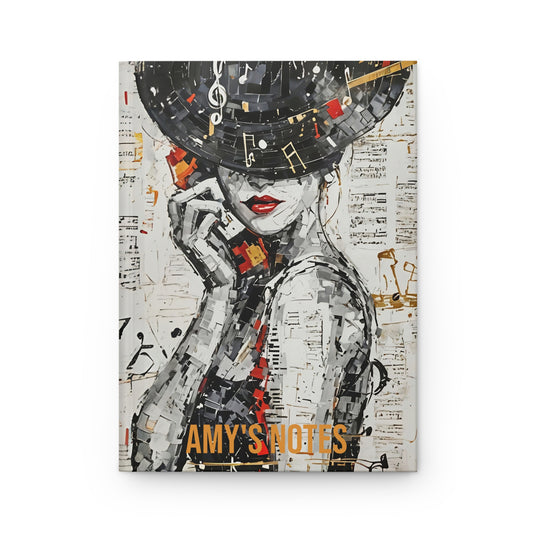 Hardcover Abstract woman with red Phone Art Journal hard Cover ,Notebook gift art Matte