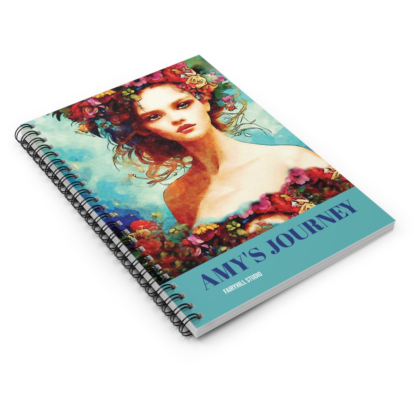 Notebook - Summer Vibes Art featuring a Romantic Girl and Aqua Background