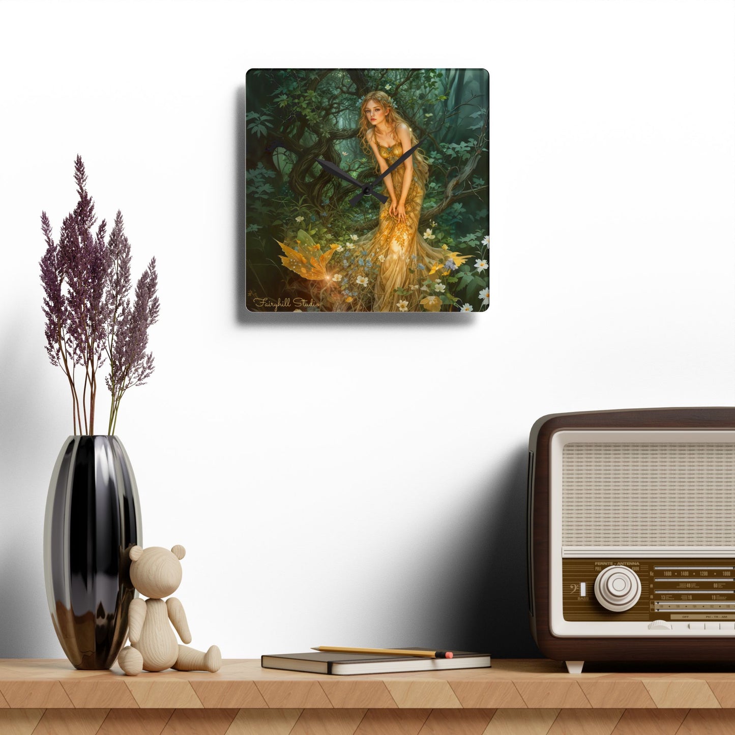 Wall Clock - Mid-Summer's Eve Fairy Forest Art by Fairyhill Studio