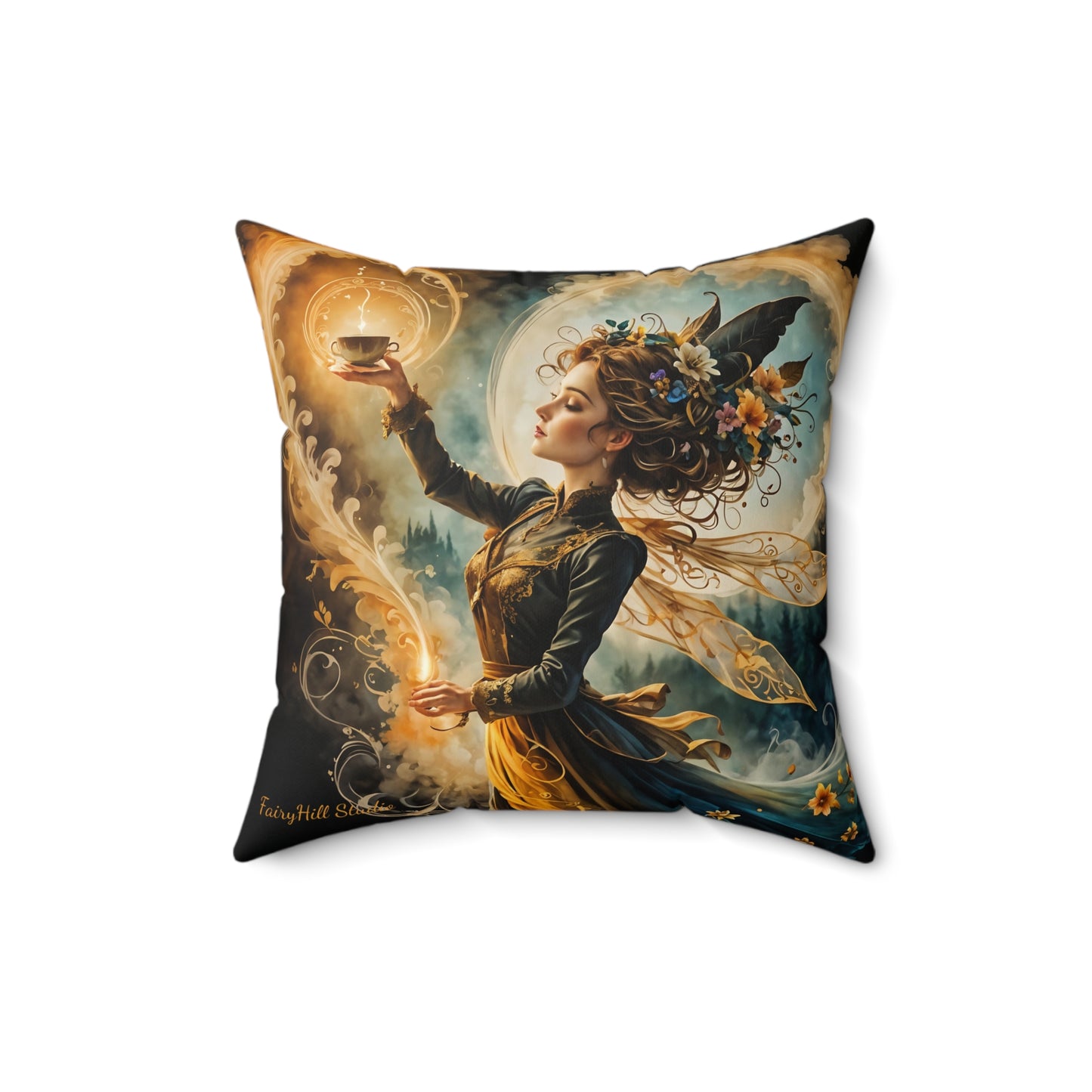 Square Pillow - Lovely Magical Fairy Holding a Candle Whimsical Art by Fairyhill Studio