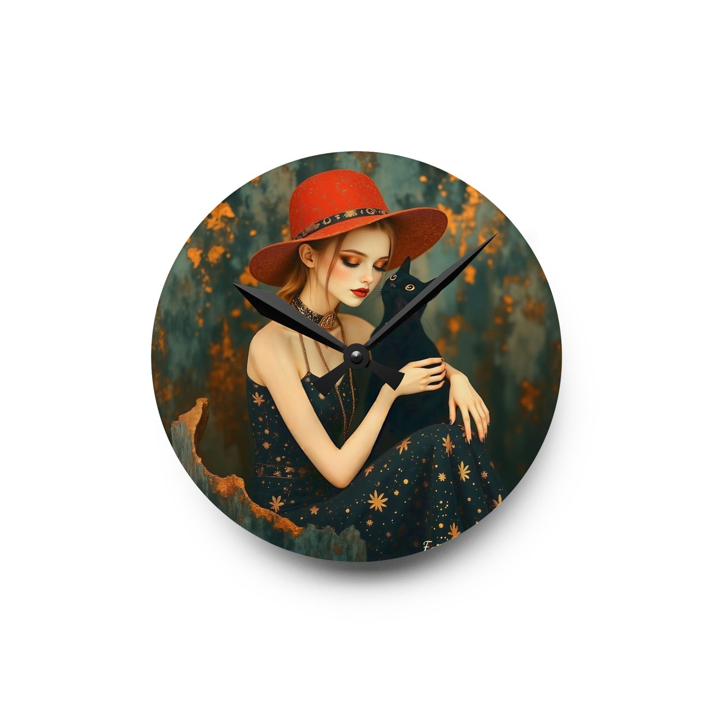 Girl with black cat Wall clock Gift Acrylic Wall Clock