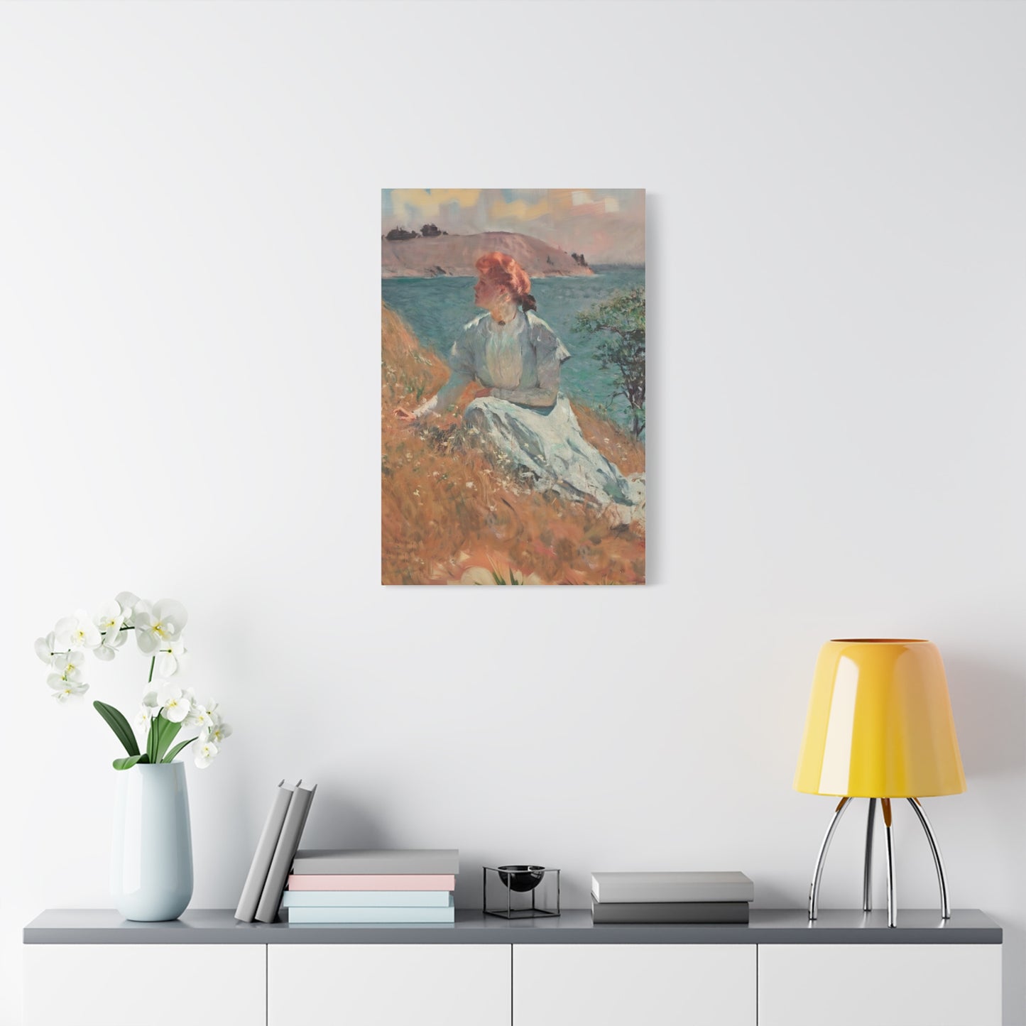 Canvas Art - Monet Style Floral Serenity with Elegant Woman and Flower Basket, Stretched Matte 1 25"