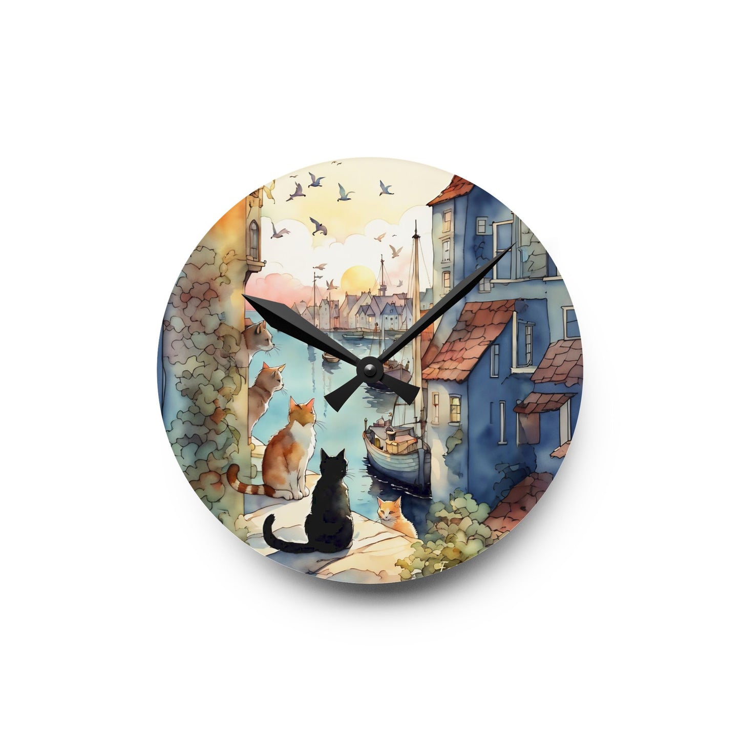 Cats by the Sea - by Fairyhill Studio  Wall clock  Gift   Acrylic Wall Clock
