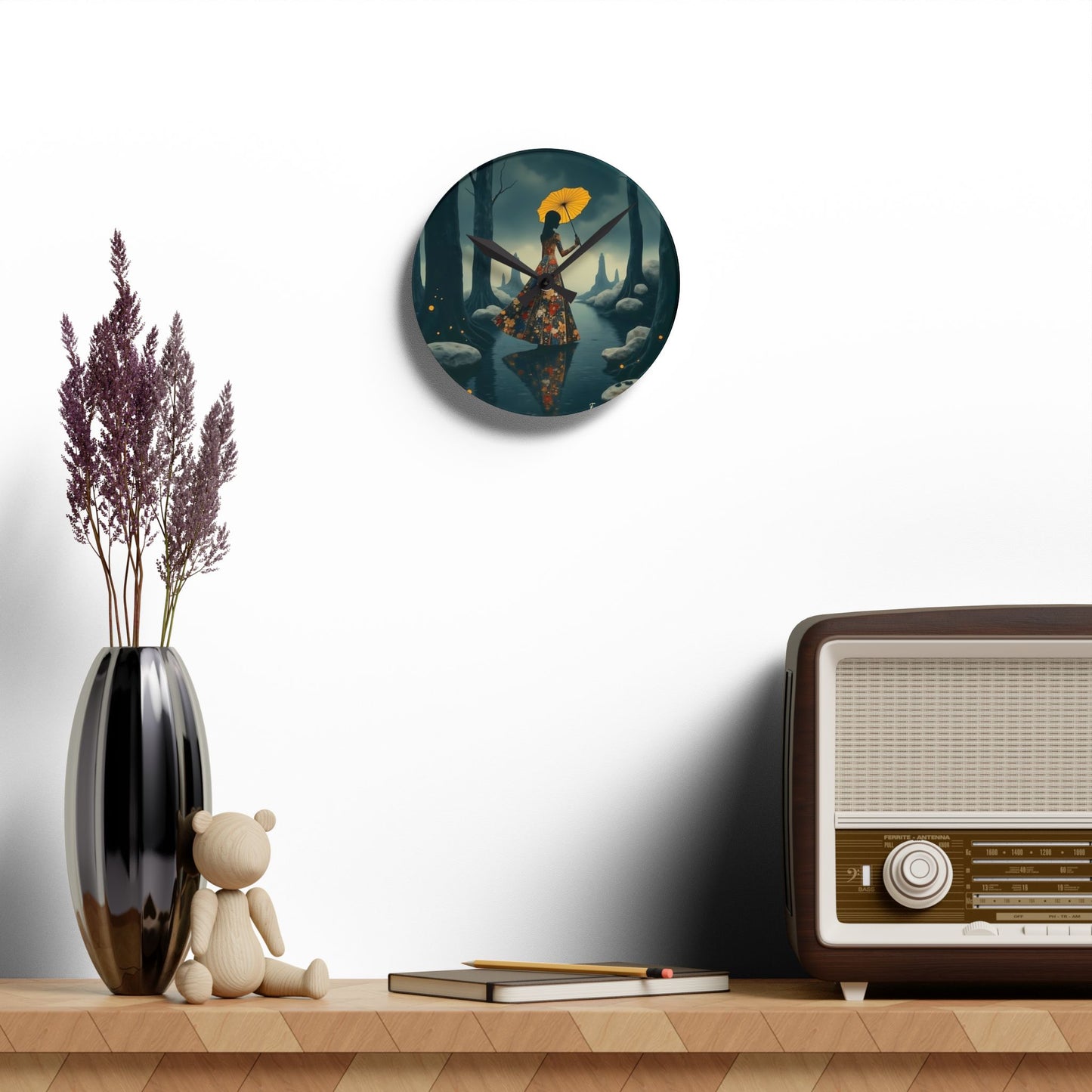 Yellow umbrella - by Fairyhill Studio  Wall clock  Gift   Acrylic Wall Clock