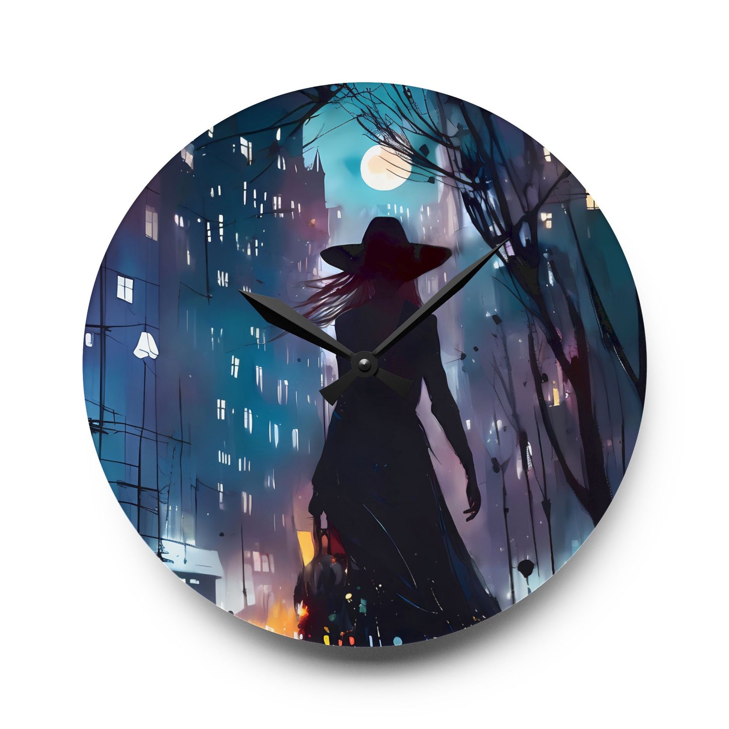Wall Clock - City Life Night Shopping Witch Acrylic Wall Clock