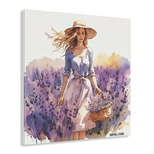 Art Acrylic Prints Girl with a Lavender basket Art