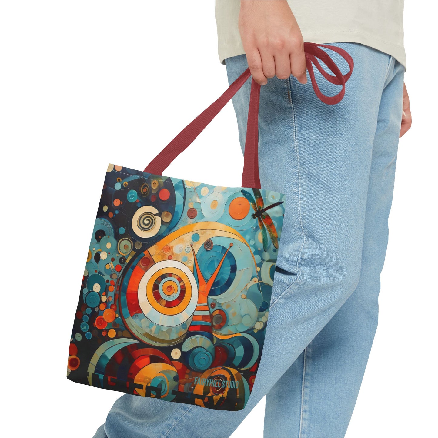 Canvas tote bag Art - Abstract Colorful Snail Dragonfly Circle