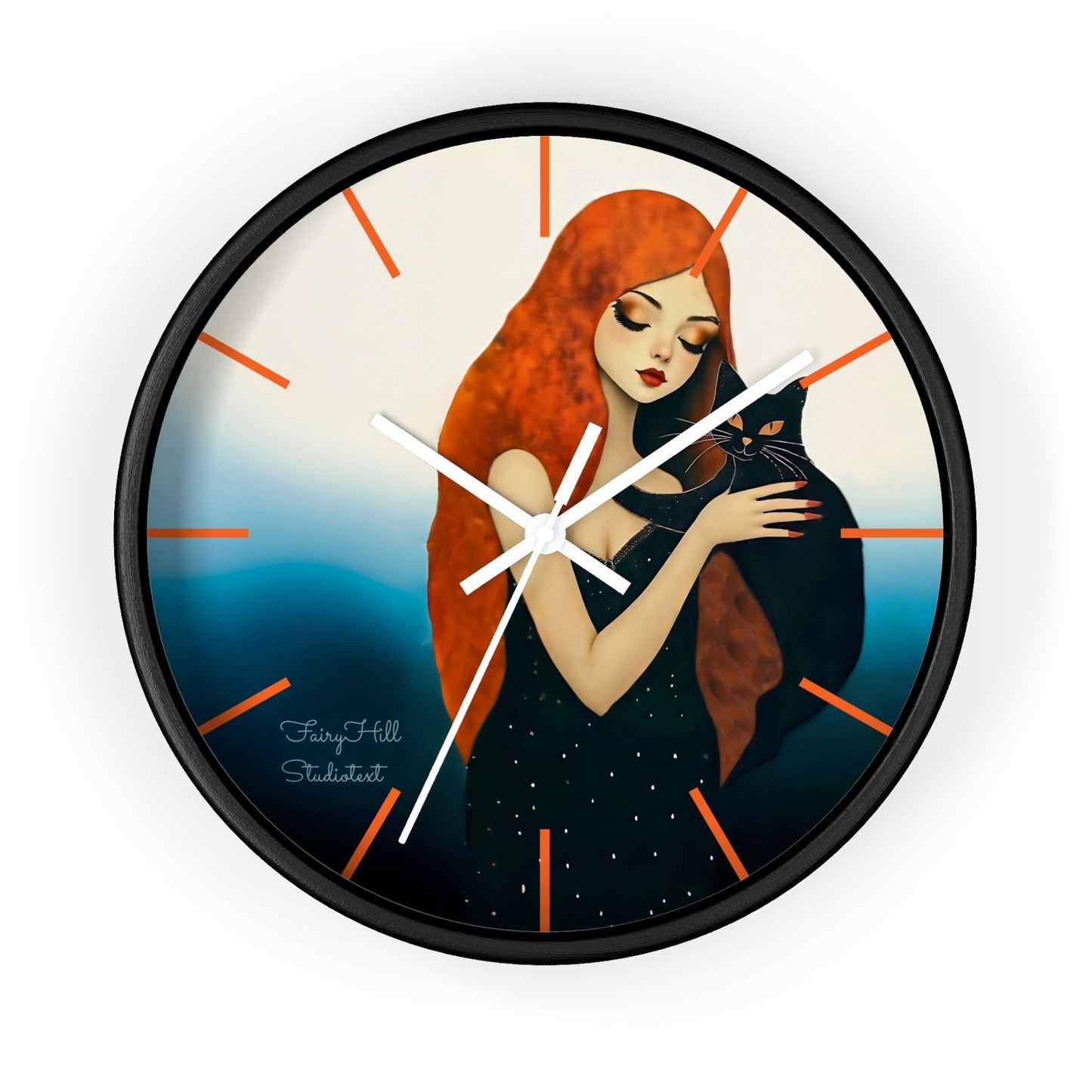 Whimsical Cat Embrace Wall Clock, Boho Home Decor, Cat Lover Gift, Cozy Living Room Accessory, Unique Cat Artwork