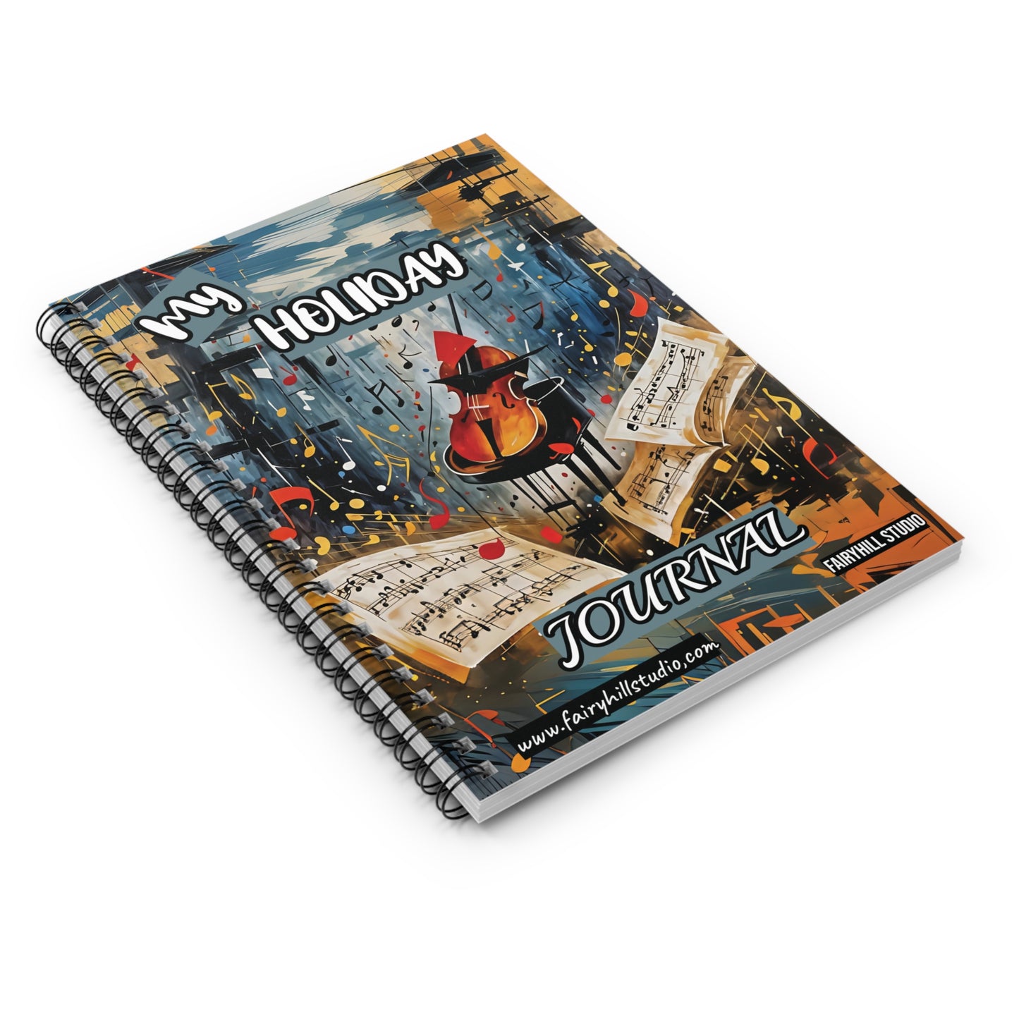 Spiral Notebook Christmas holiday journal with violin and music  notes - Ruled Line