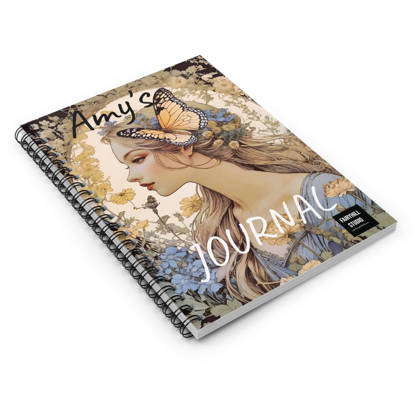 Girl with a butterfly  journal, Spiral Notebook , Ruled Line, Personalized Journal Gift notebook - Customized Journal Personalized Notebook