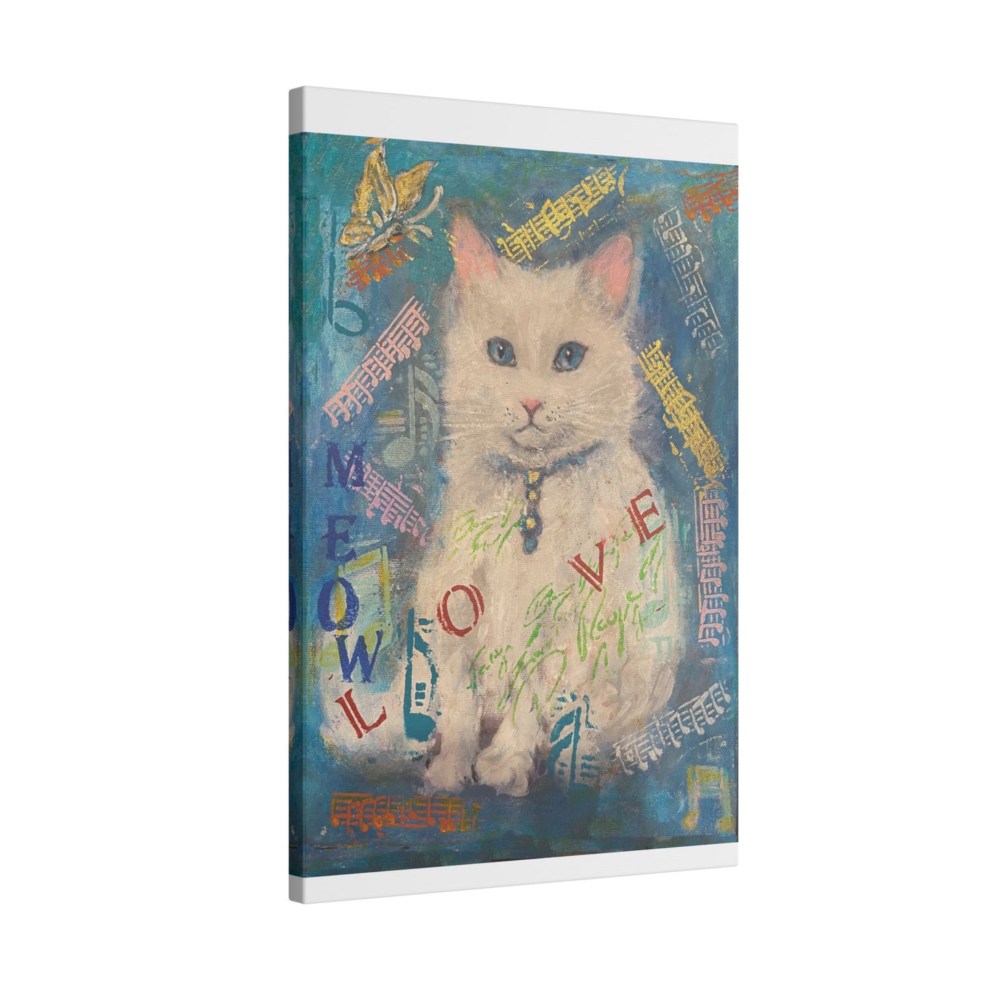 Canvas Wall Art: White Cute Cat Matte Canvas, Stretched, 0.75&quot; by FairyHill Studio