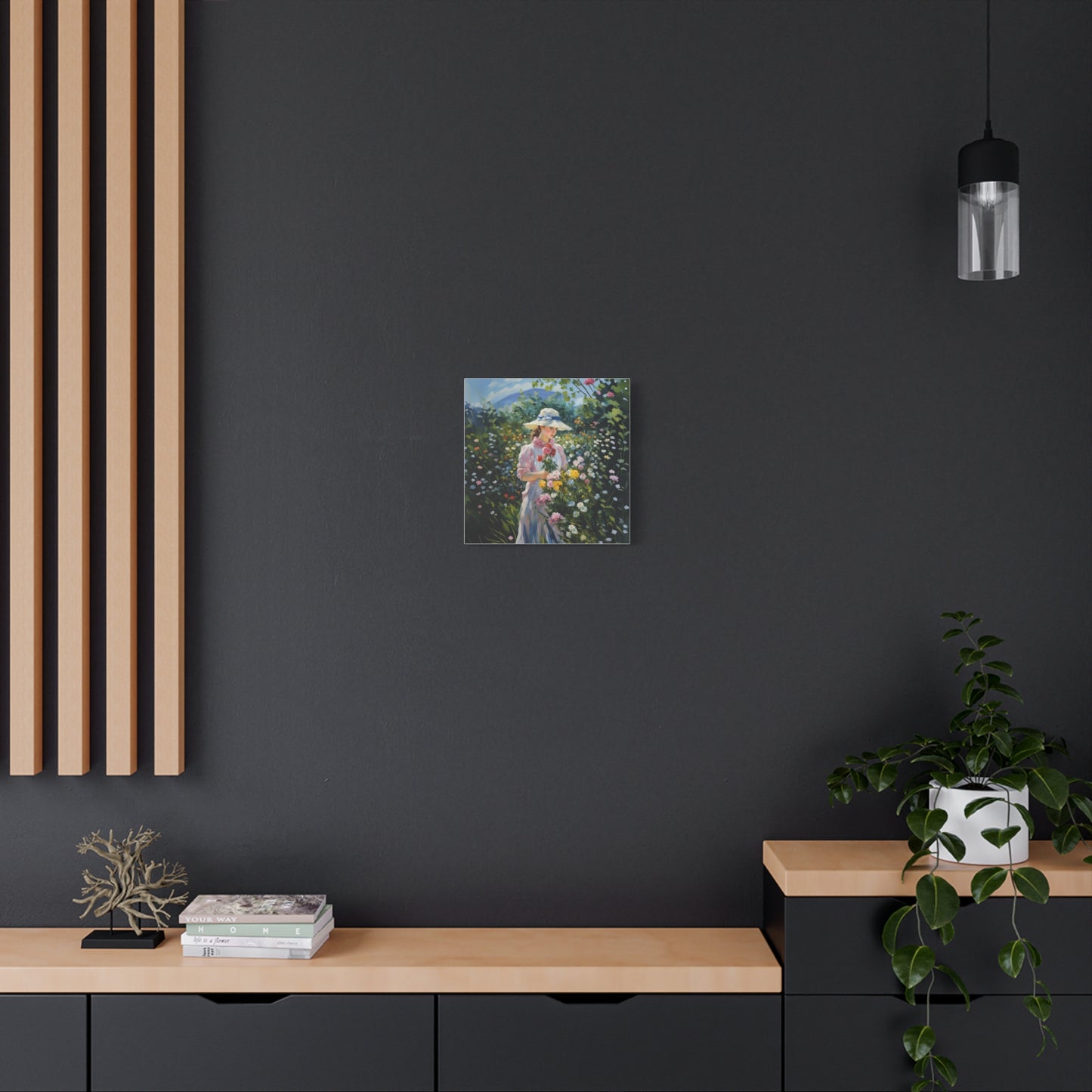 Canvas Art - Monet Style Floral Serenity with Elegant Woman and Flower Basket, Stretched Matte 1 25"