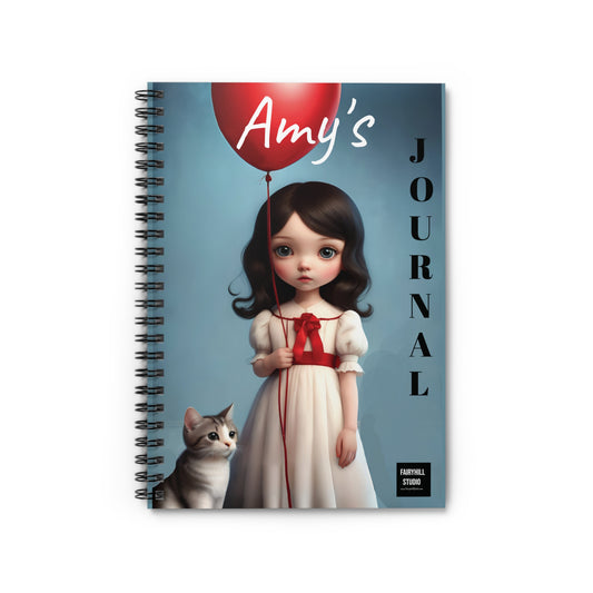 Customized Girl with cat and a Red Balloon Spiral Notebook Fairyhill Studio