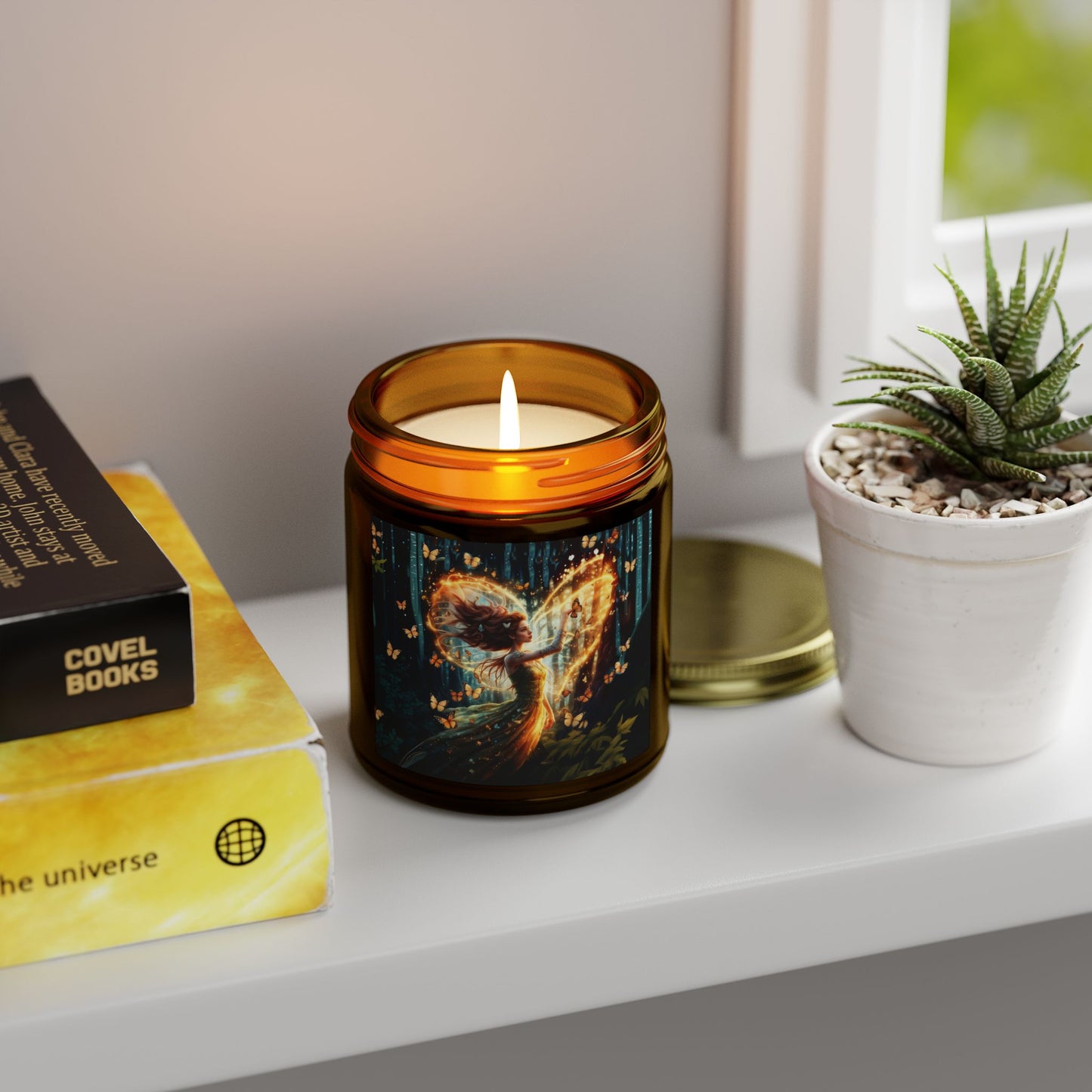 Scented Candle - Garden Fairy with butterflies - Coconut Apricot Wax (4oz, 9oz)