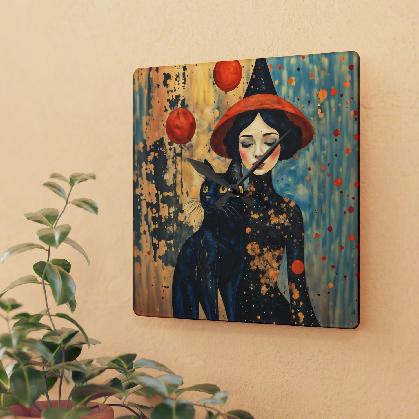 Red Moon Witch  Acrylic Wall Clock